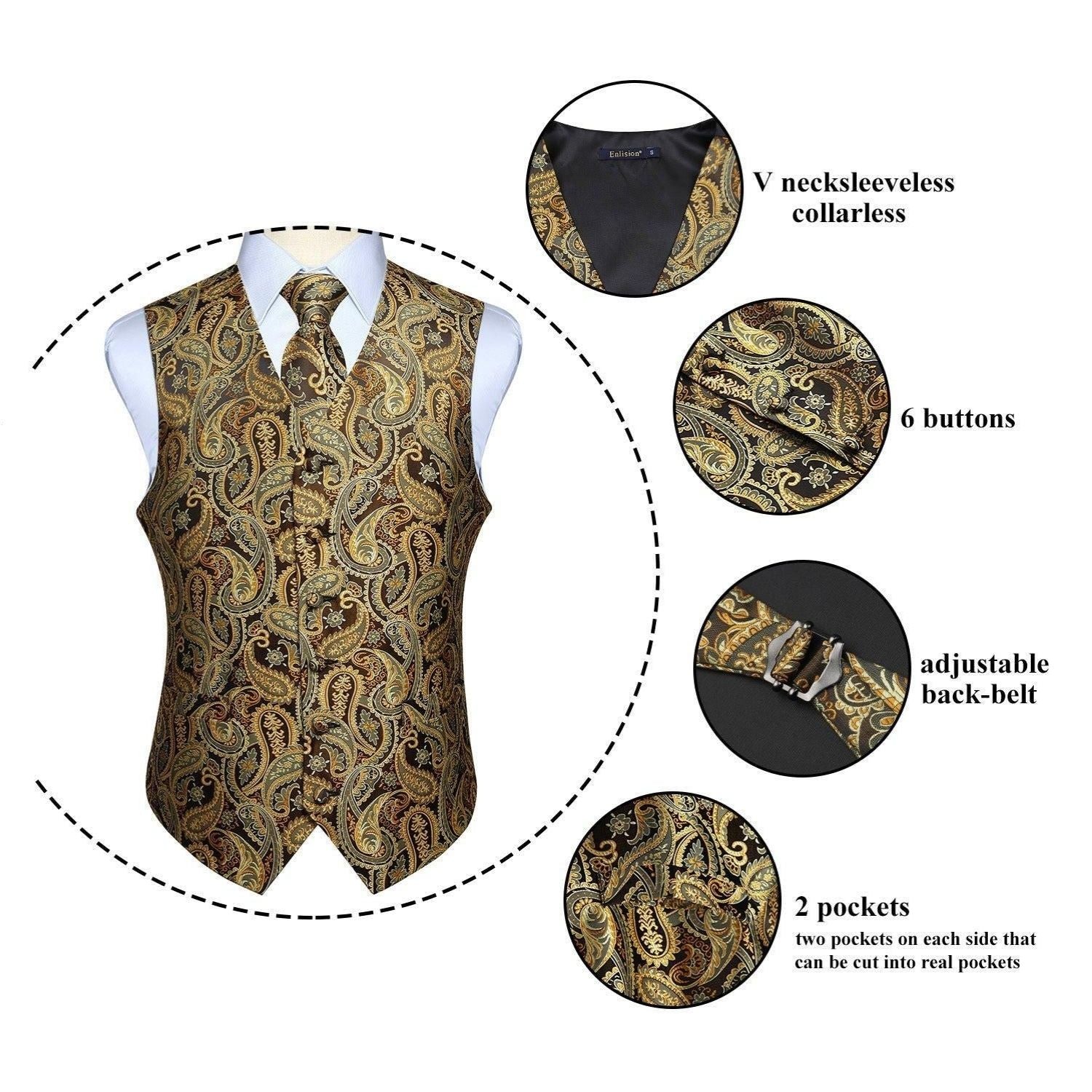 Paisley Vest Tie Handkerchief Set - GOLD