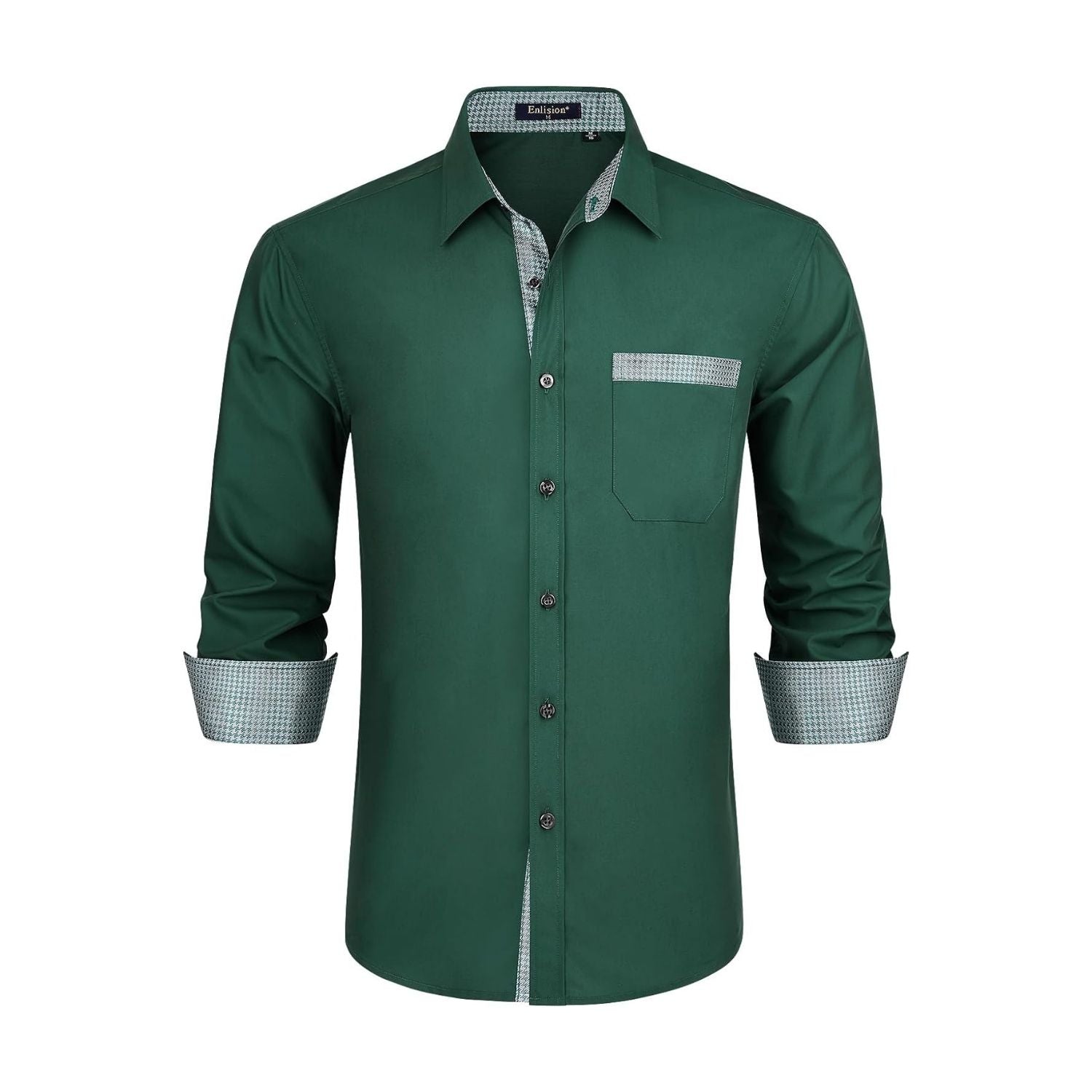 Men's Patchwork Dress Shirt with Pocket - 02-GREEN-1