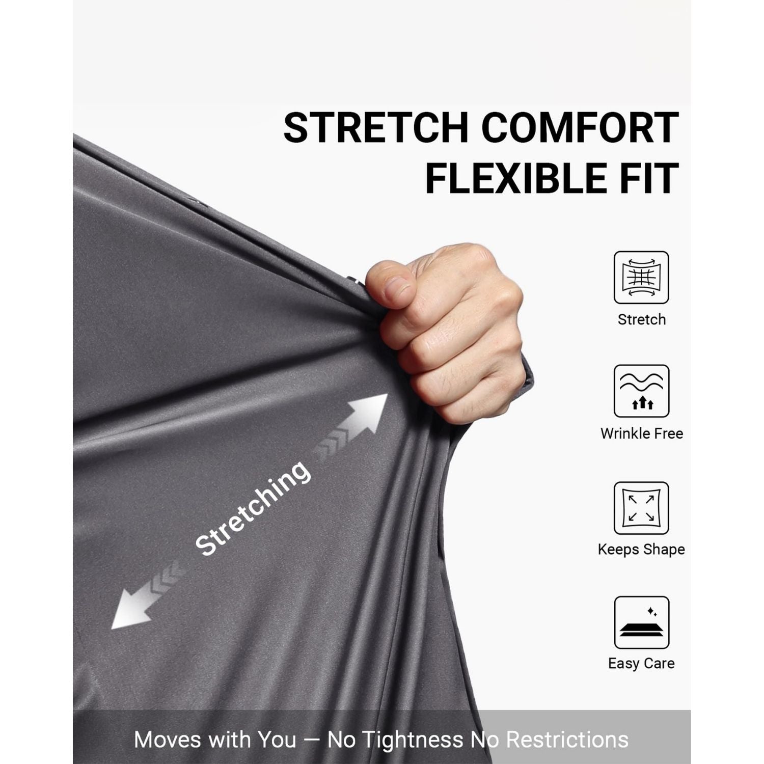 Men's Non-Iron Dress Shirt Long Sleeve 4-Way Stretch Wrinkle Free Grey Formal Shirt