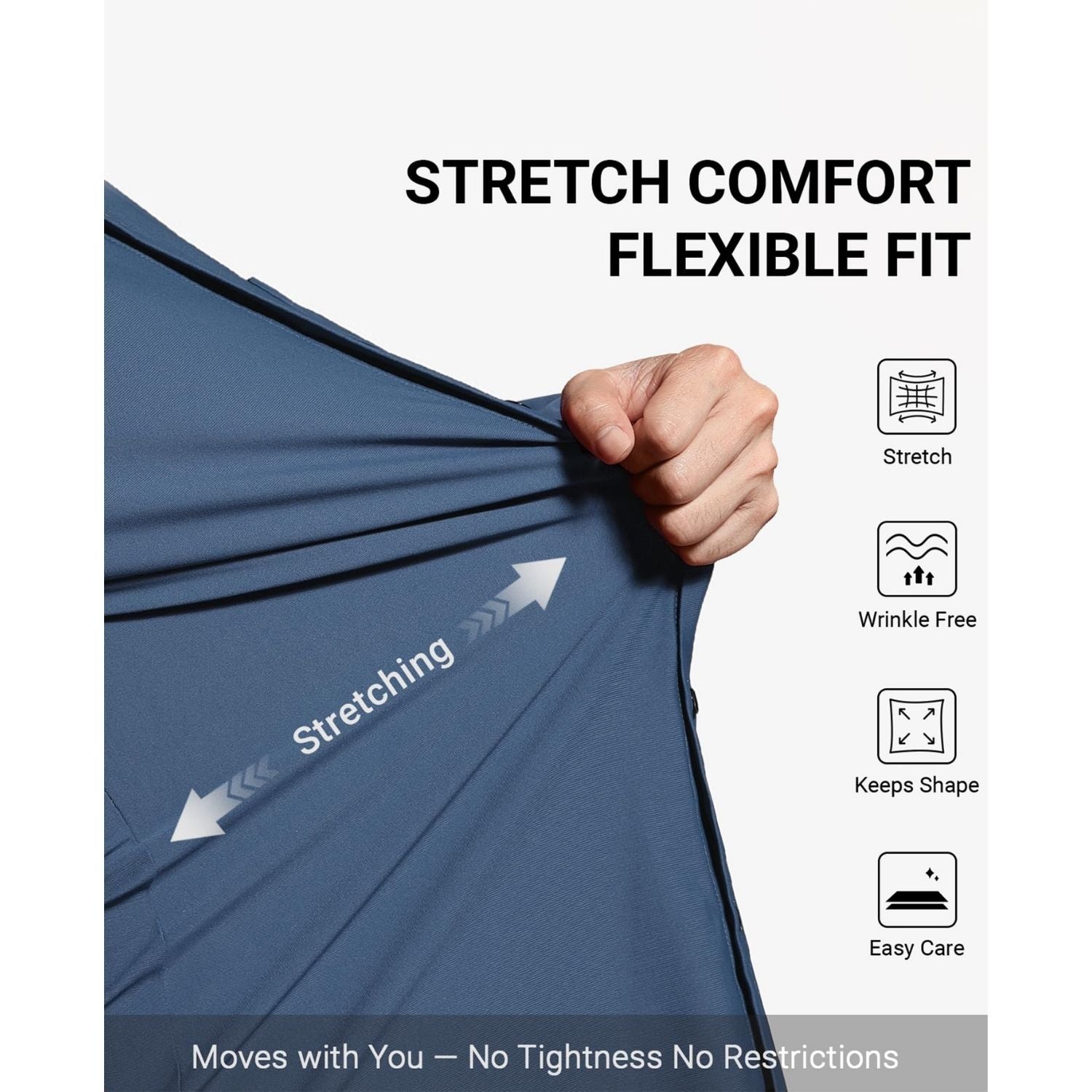 Men's Non-Iron Dress Shirt Long Sleeve 4-Way Stretch Wrinkle Free Haze Blue Formal Shirt