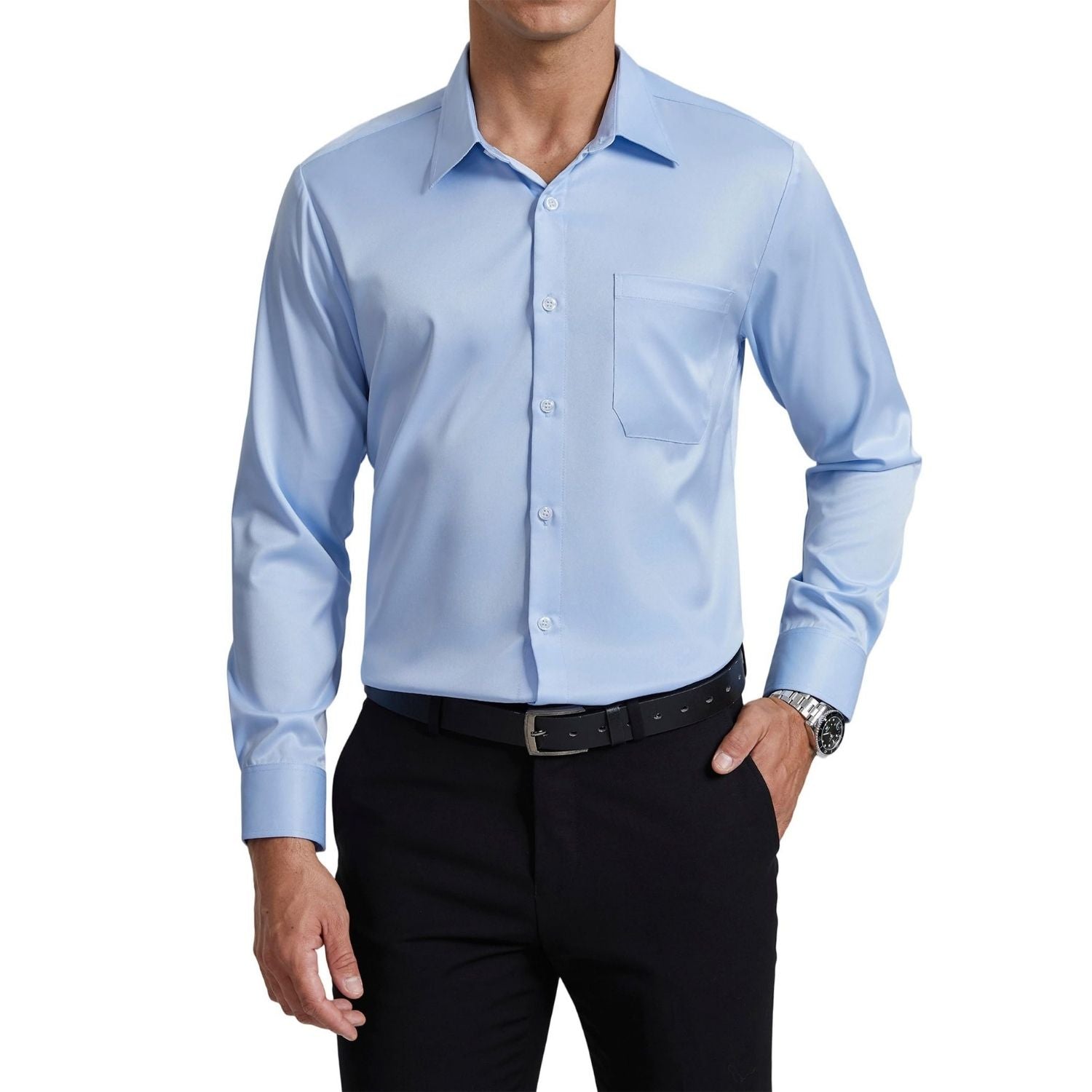 Hisdern Stretch Non-Iron Dress Shirt for Corporate Workwear