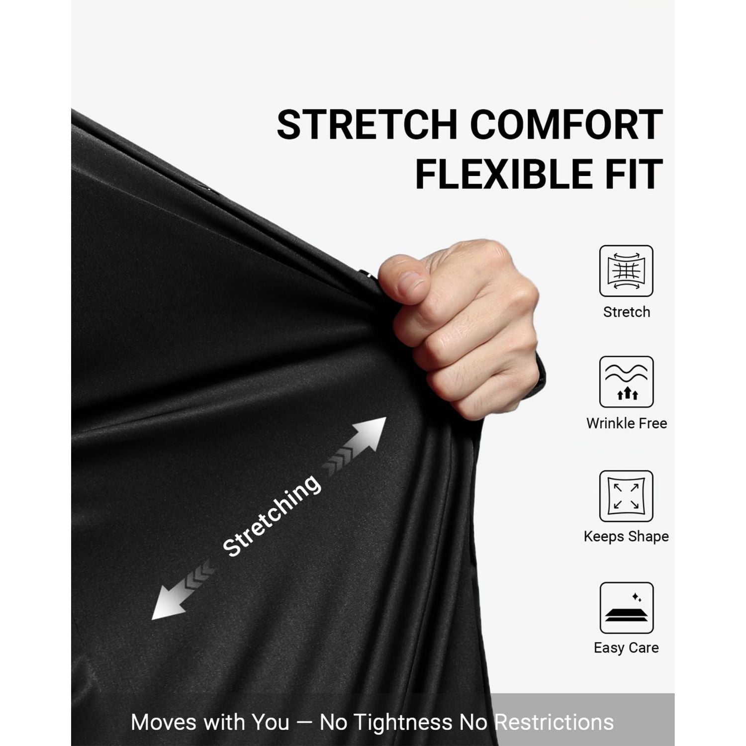 Men's Non-Iron Dress Shirt Long Sleeve 4-Way Stretch Wrinkle Free Black Formal Shirt