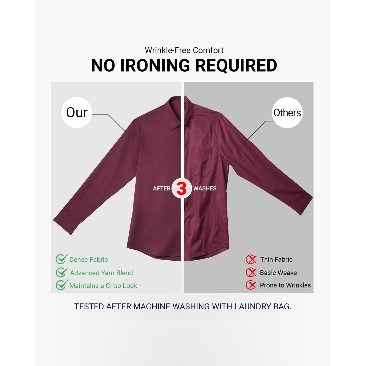 Men's Non-Iron Dress Shirt Long Sleeve 4-Way Stretch Wrinkle Free Burgundy Formal Shirt