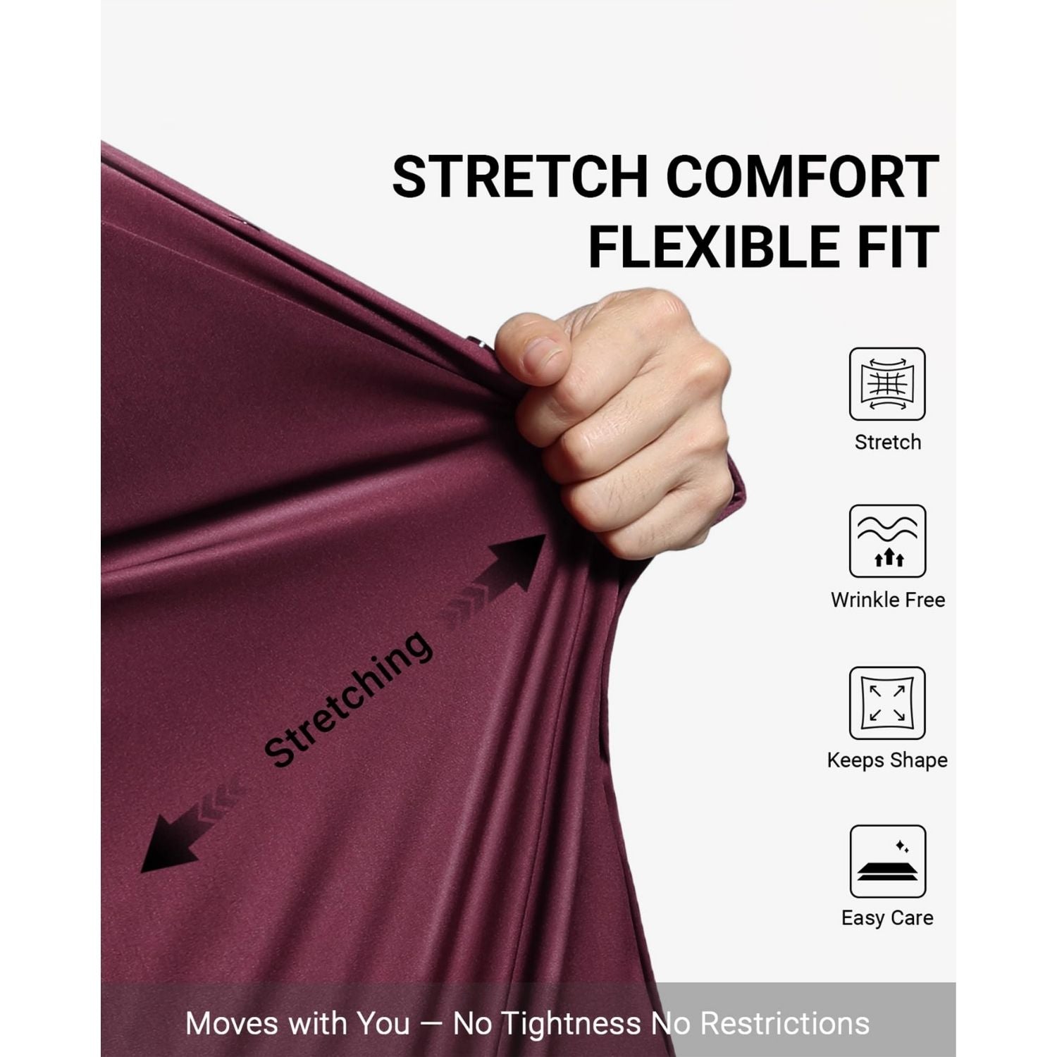 Men's Non-Iron Dress Shirt Long Sleeve 4-Way Stretch Wrinkle Free Burgundy Formal Shirt