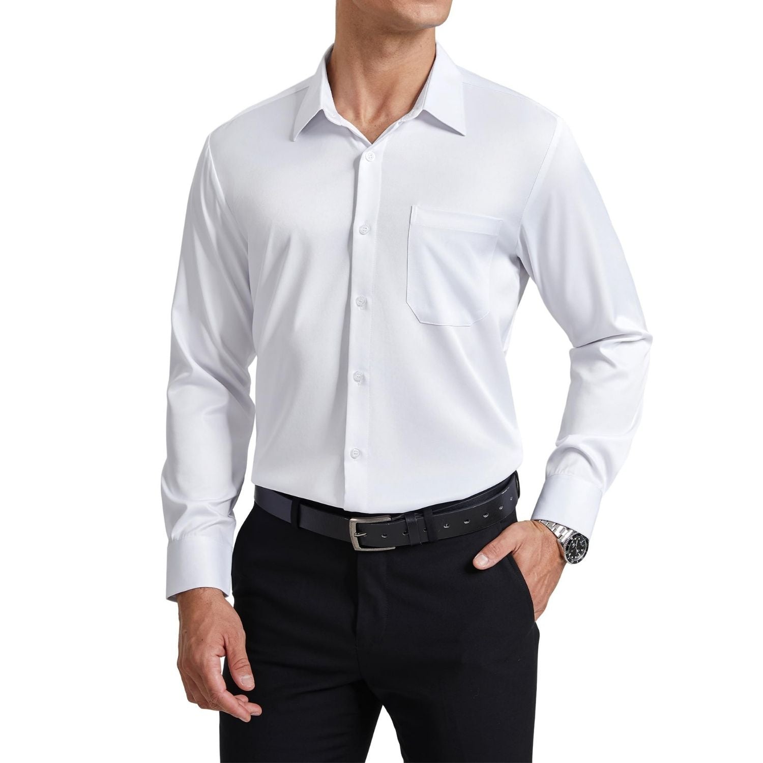 Hisdern Stretch Non-Iron Dress Shirt for Corporate Workwear