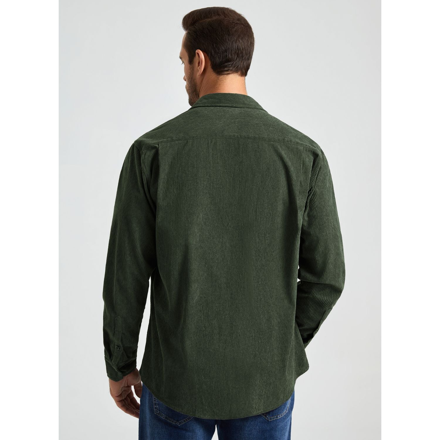 Men's Corduroy Jacket Classic Army Green Casual Shirt with Flap Pockets