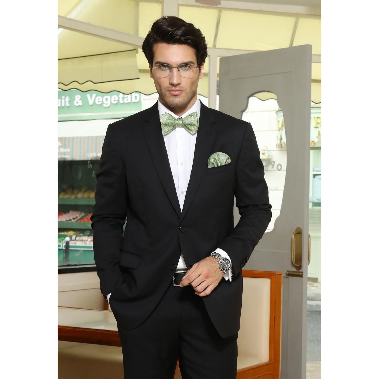 Plaid Bow Tie & Pocket Square Sets - SAGE GREEN