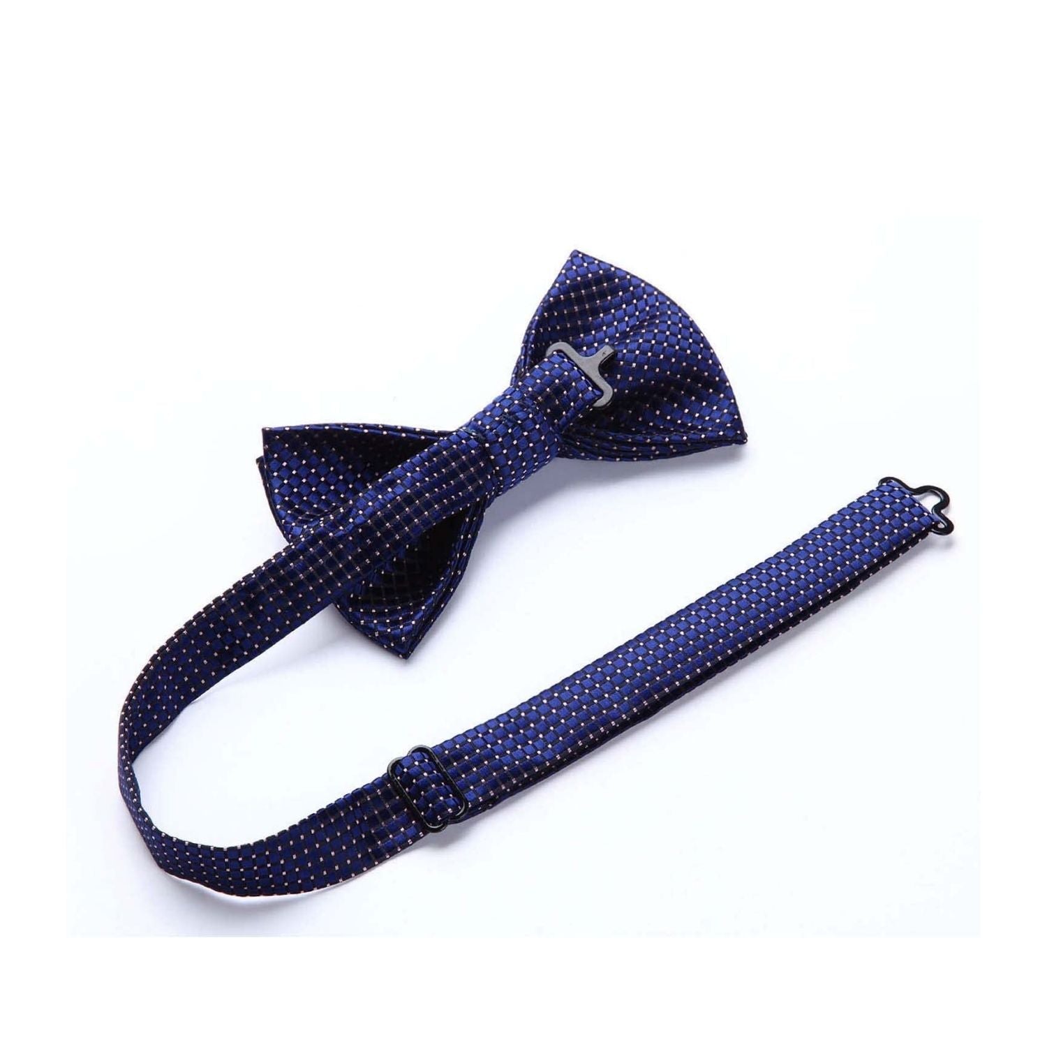 Plaid Pre-Tied Bow Tie & Pocket Square - 17-NAVY BLUE
