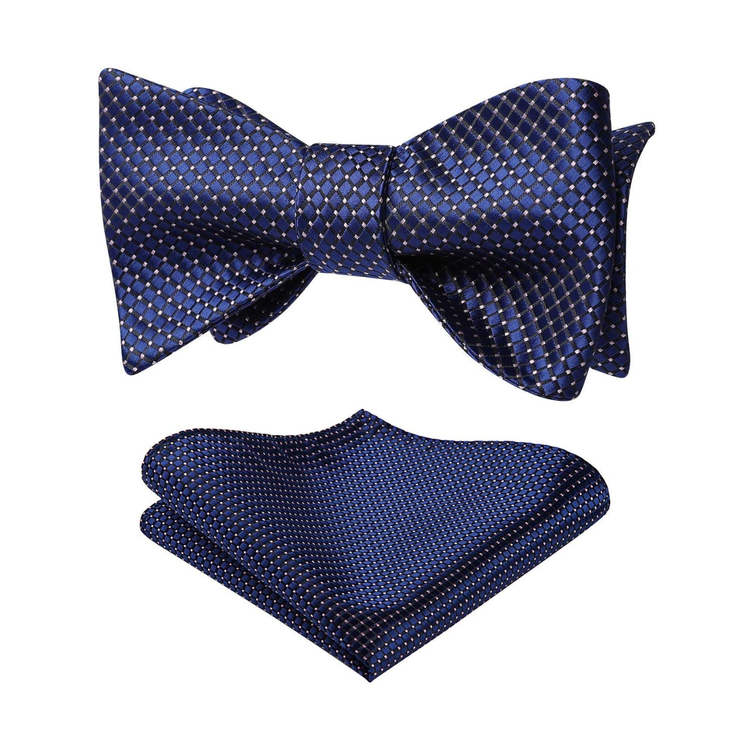Plaid Bow Tie & Pocket Square - 2-BLUE/PINK