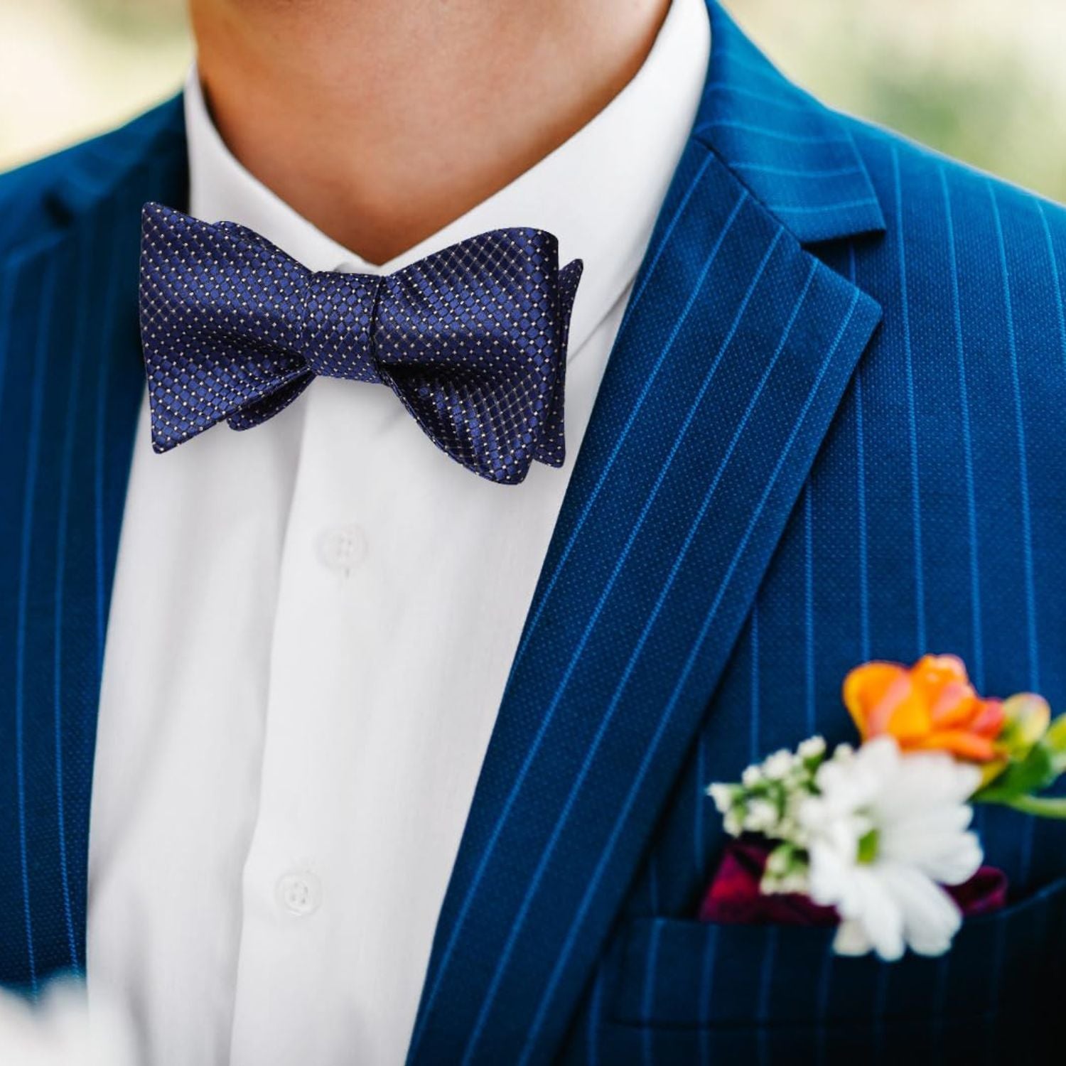Plaid Bow Tie & Pocket Square - 2-BLUE/PINK