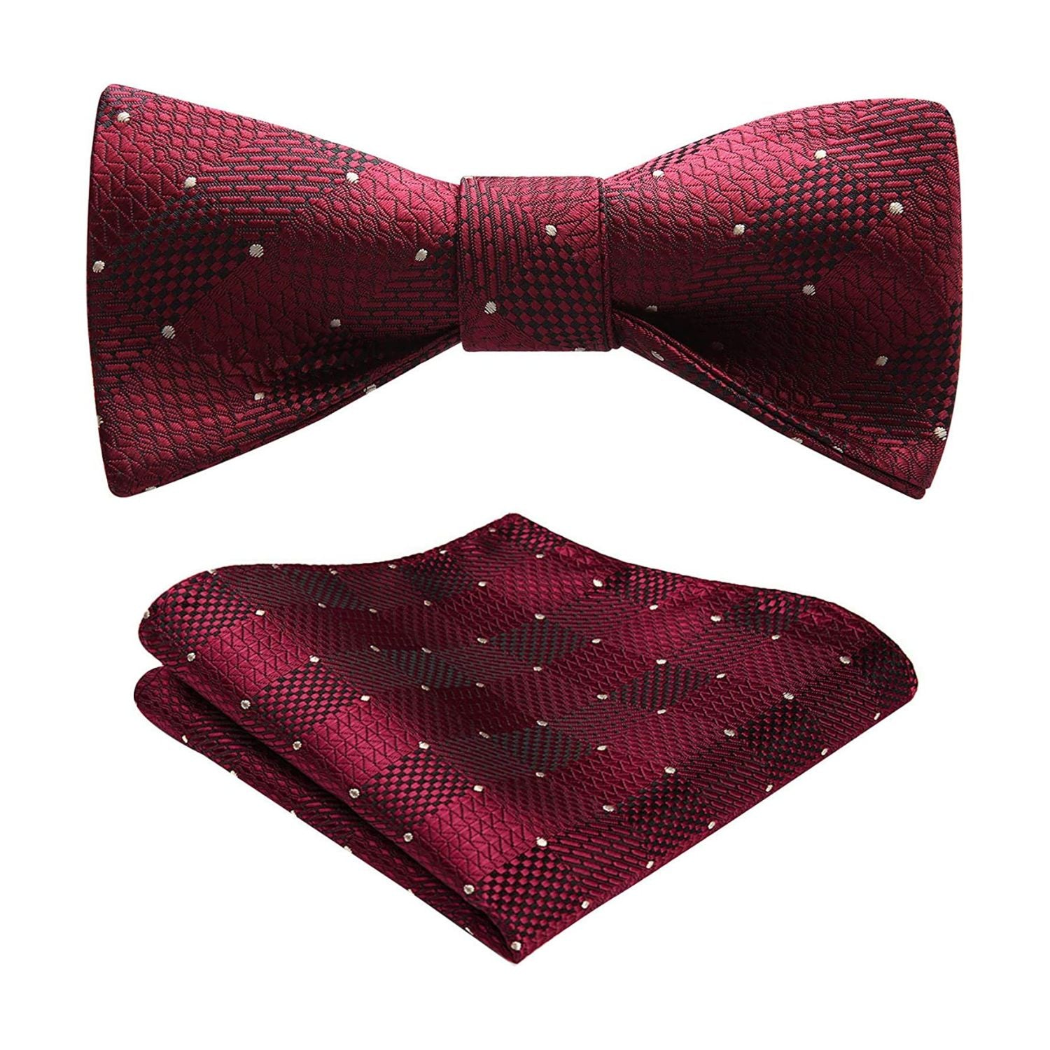 Polka Dots Bow Tie & Pocket Square - E-BURGUNDY