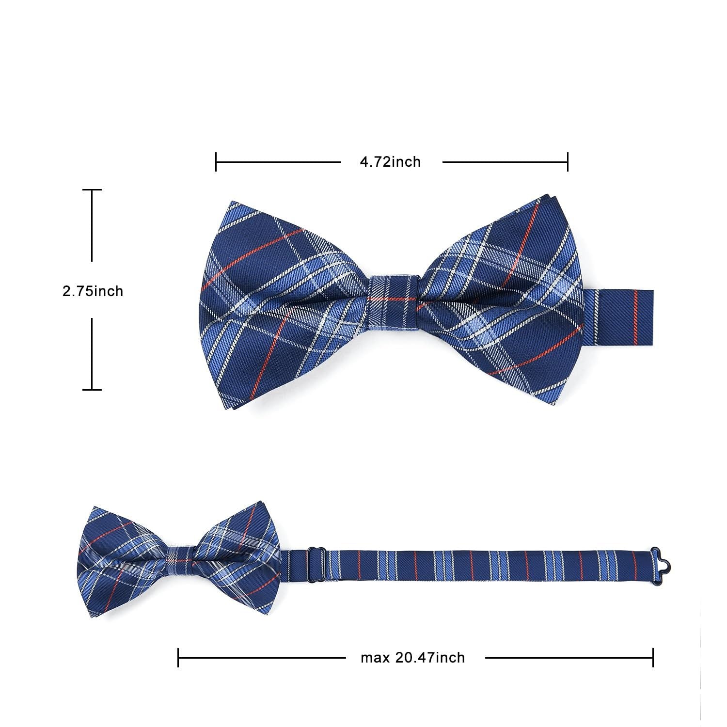 Hisdern Blue Plaid Pre-Tied Bow Tie for Men Classic Formal Business
