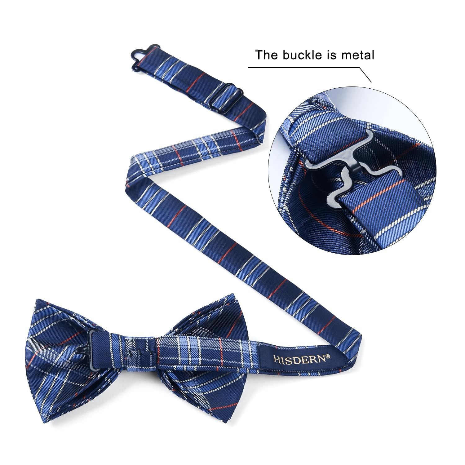 Hisdern Blue Plaid Pre-Tied Bow Tie for Men Classic Formal Business