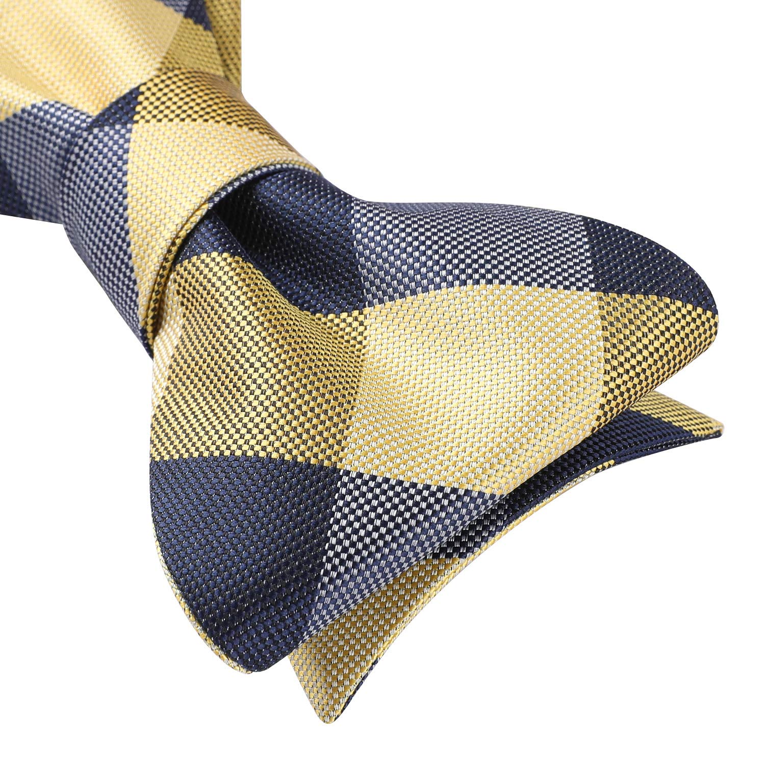 Plaid Bow Tie & Pocket Square Sets - E-NAVY BLUE/YELLOW