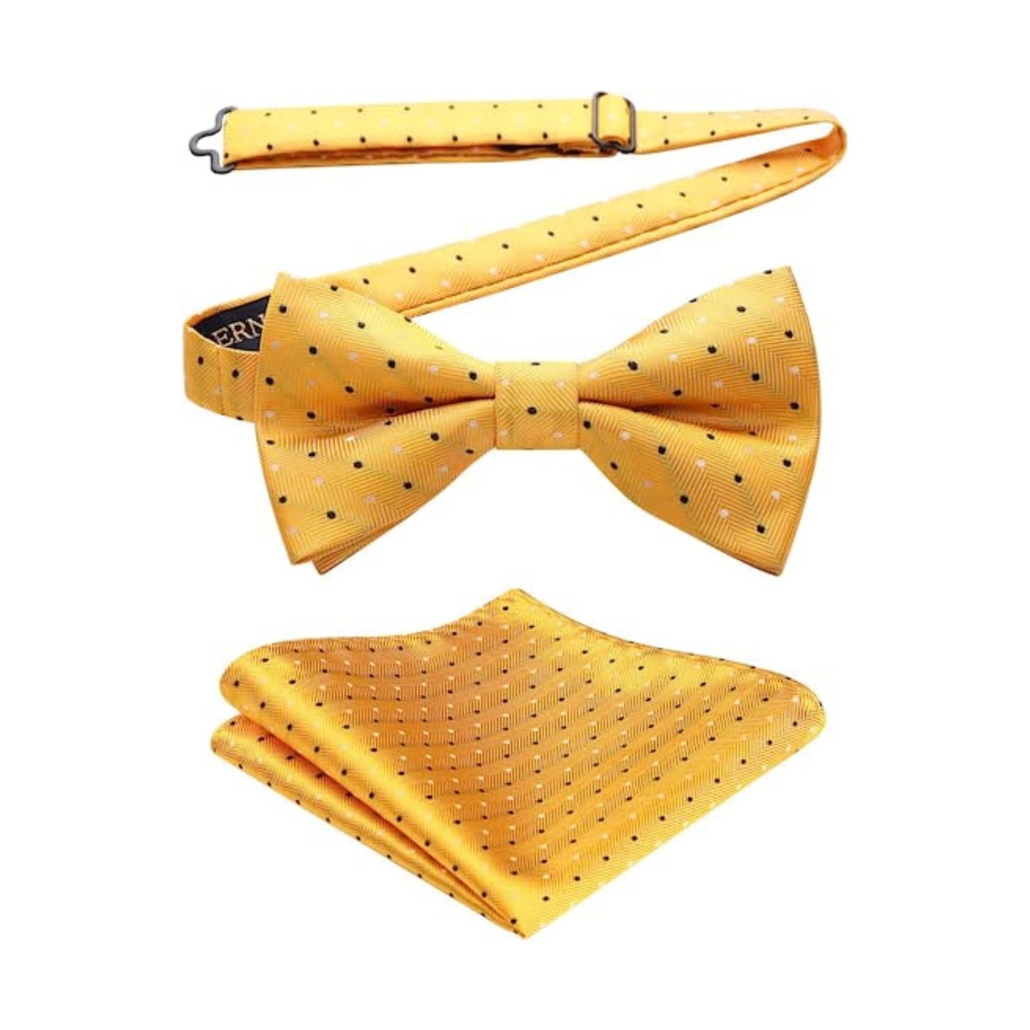 Polka Dot Pre-Tied Bow Tie & Pocket Square - A-YELLOW