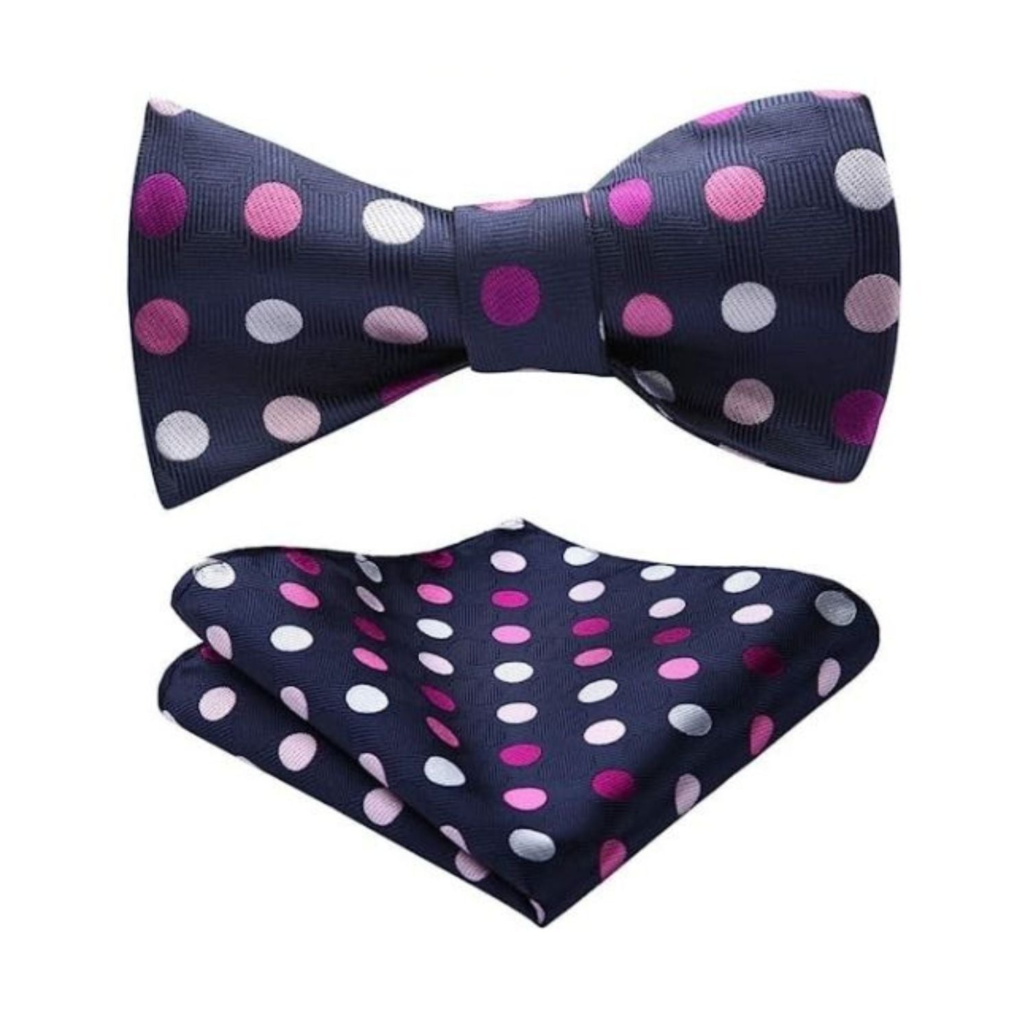 Polka Dots Bow Tie & Pocket Square - D-PINK/NAVY BLUE