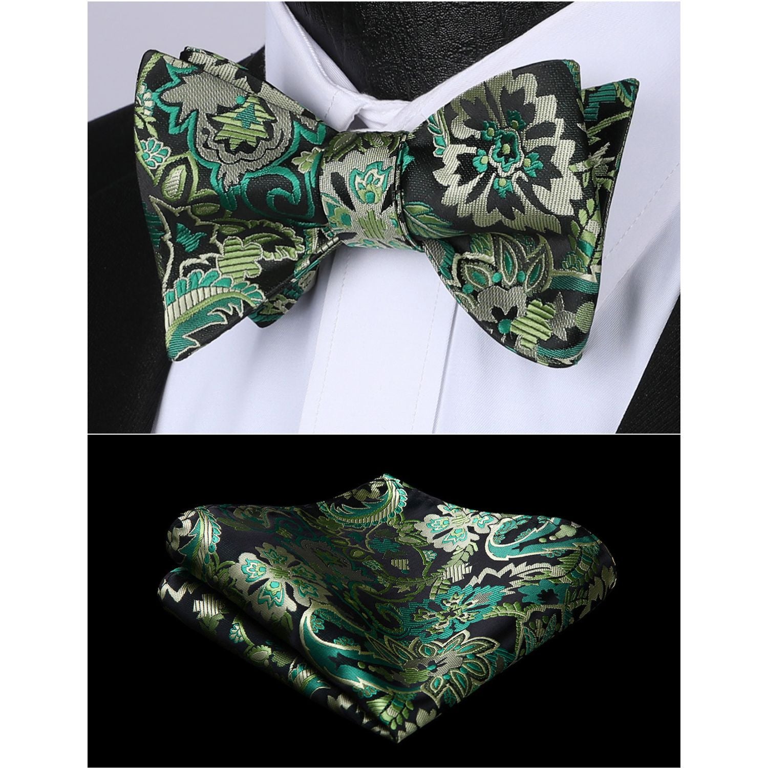 Floral Bow Tie & Pocket Square Sets - A-GREEN
