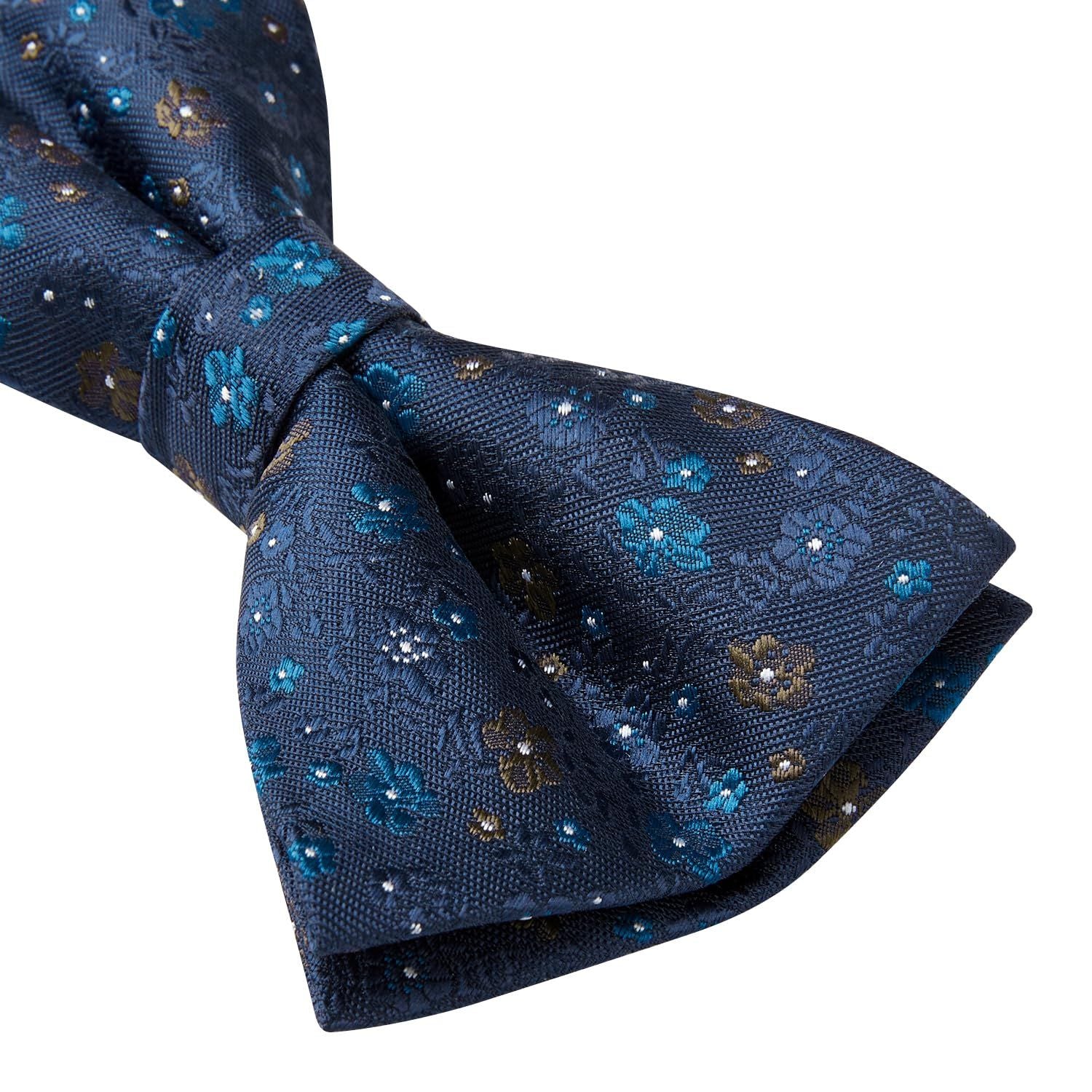 Hisdern Vintage Blue Floral Pre-Tied Bow Tie for Prom