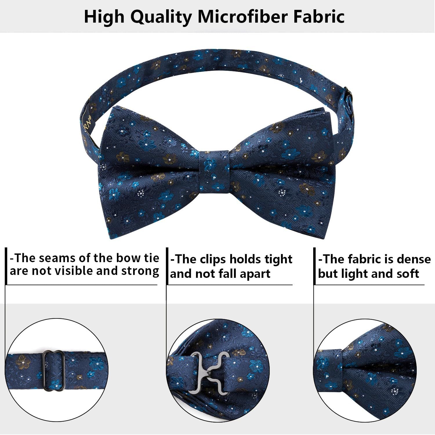 Hisdern Vintage Blue Floral Pre-Tied Bow Tie for Prom
