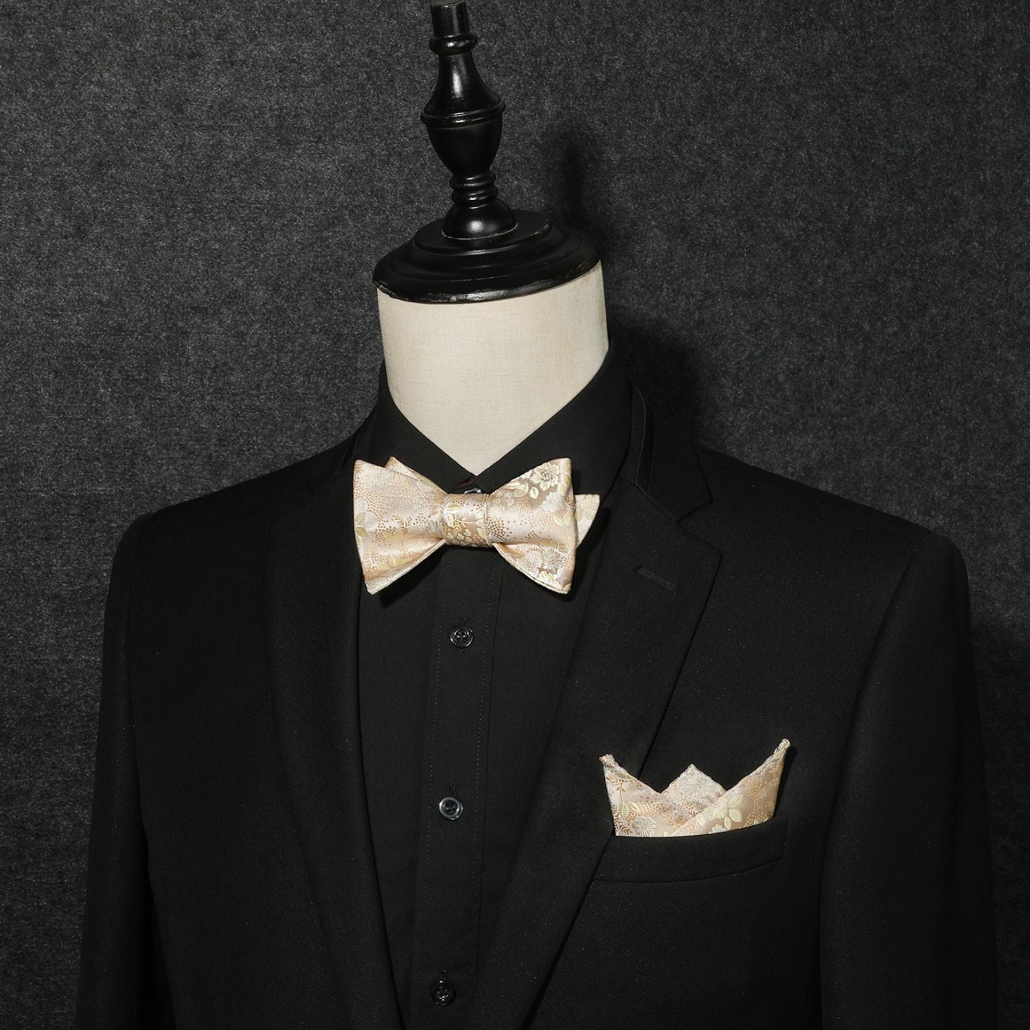 Floral Bow Tie & Pocket Square - G-021 CHAMPAGNE