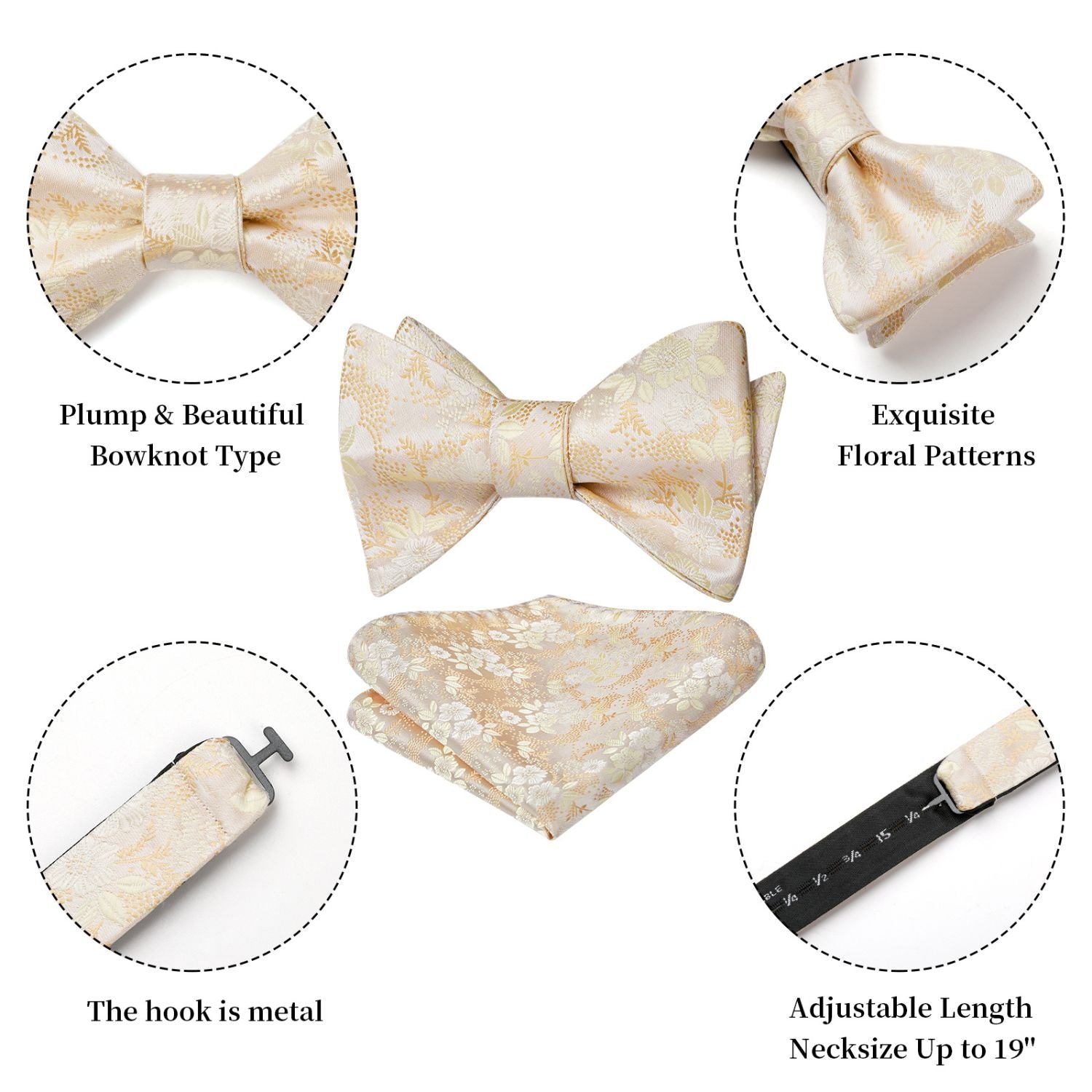 Floral Bow Tie & Pocket Square - G-021 CHAMPAGNE