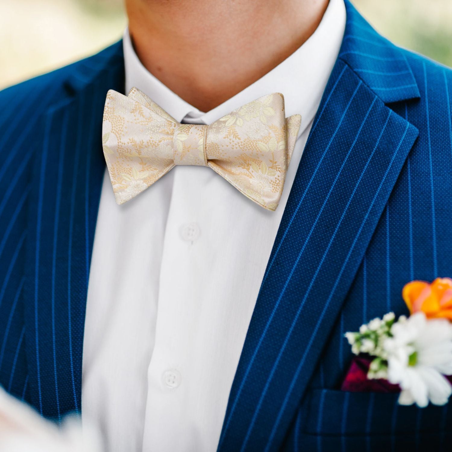 Floral Bow Tie & Pocket Square - G-021 CHAMPAGNE