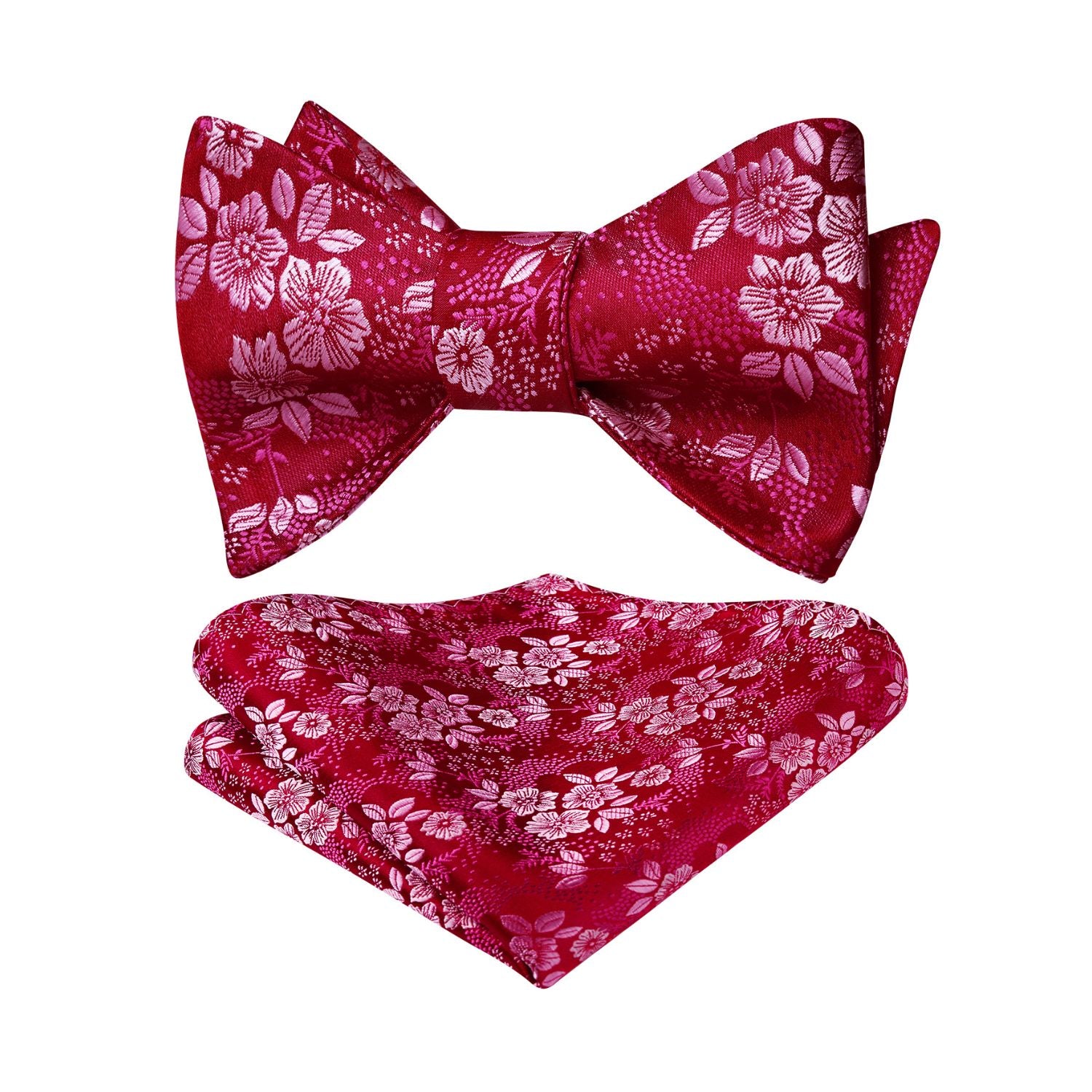 Floral Bow Tie & Pocket Square - C-011 HOT PINK