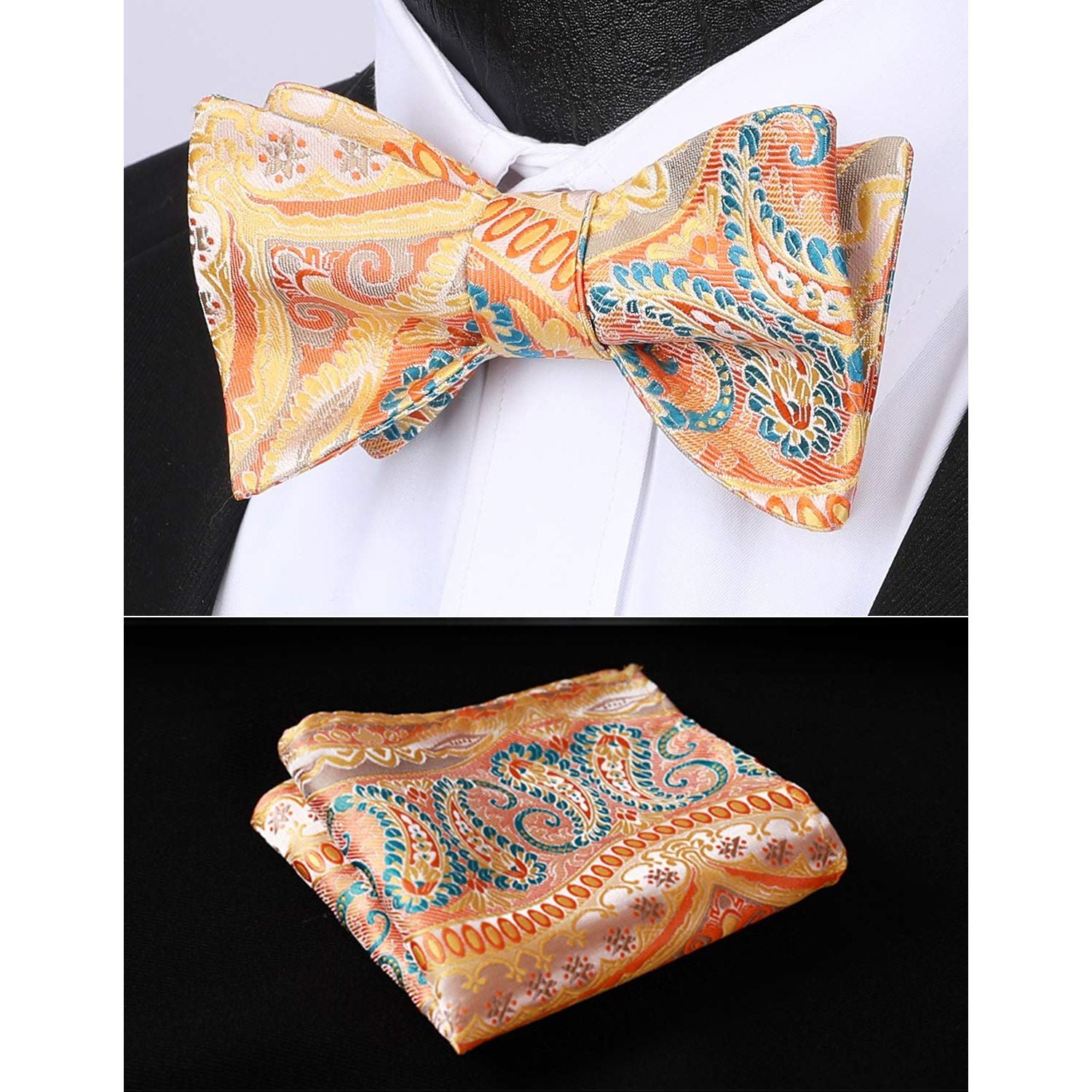 Paisley Bow Tie & Pocket Square - ORANGE-2