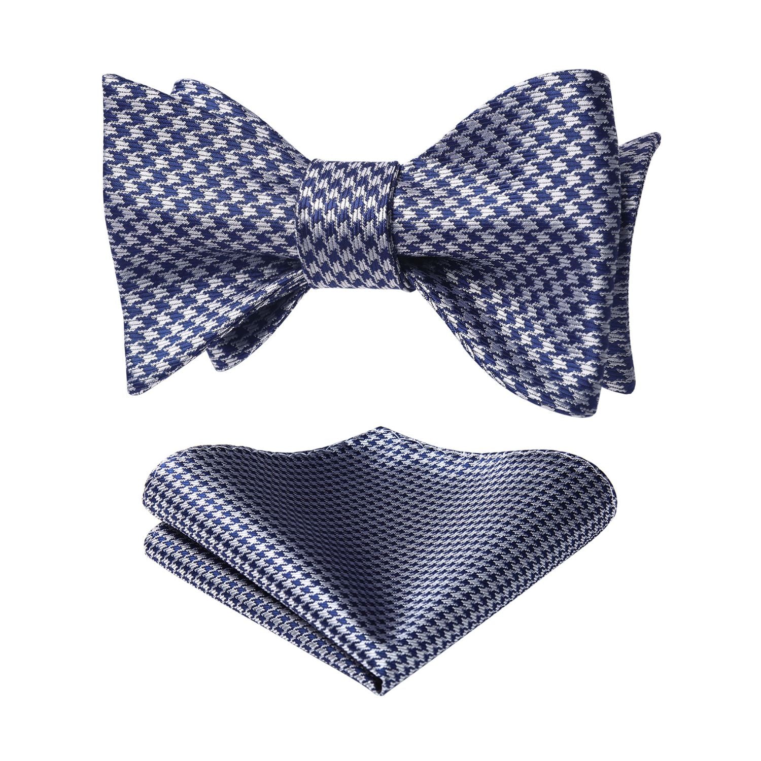 Plaid Bow Tie & Pocket Square - D-NAVY BLUE/GRAY
