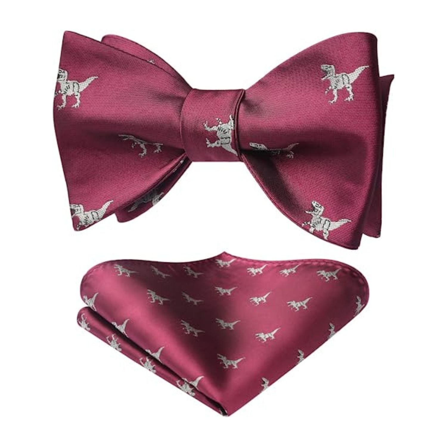 Dinasour Bow Tie & Pocket Square - BURGUNDY