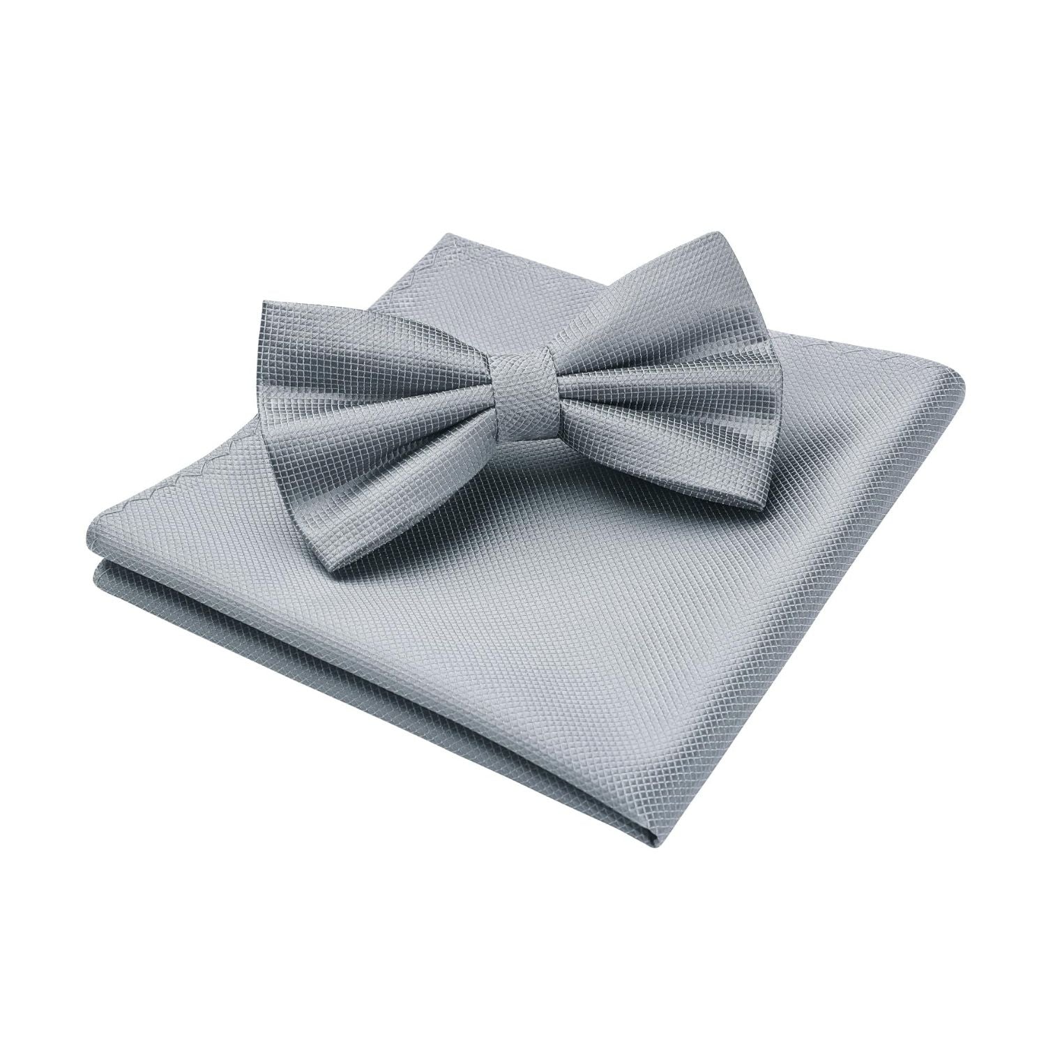 Solid Pre-Tied Bow Tie & Pocket Square - G-GREY