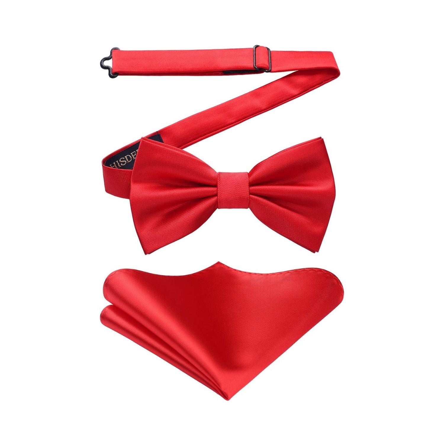 Solid Pre-Tied Bow Tie & Pocket Square - C-BRIGHT RED