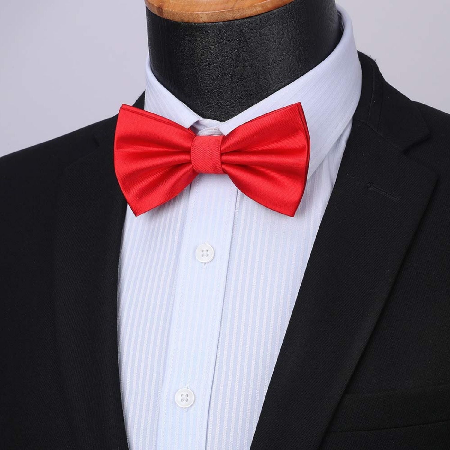 Solid Pre-Tied Bow Tie & Pocket Square - C-BRIGHT RED