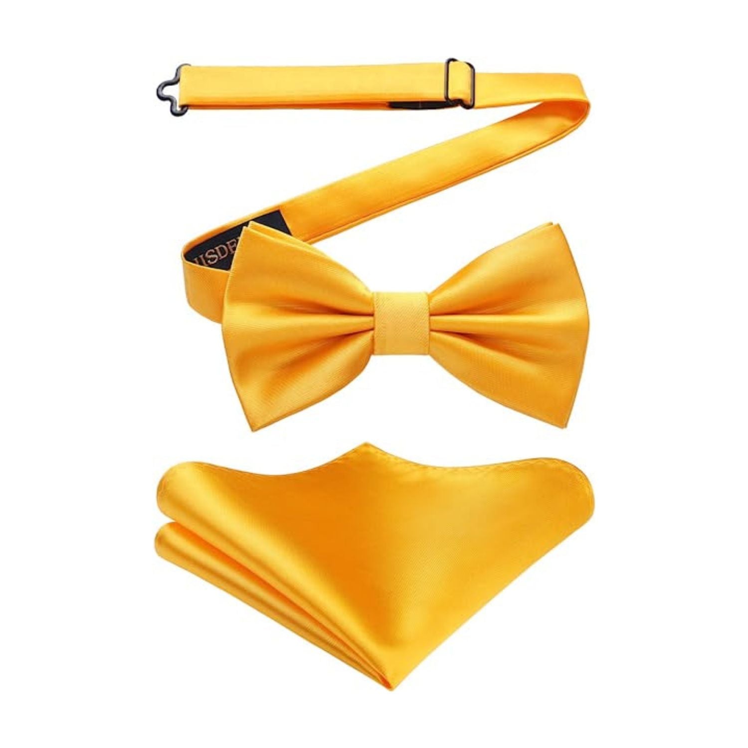 Solid Pre-Tied Bow Tie & Pocket Square - Y-BRIGHT YELLOW