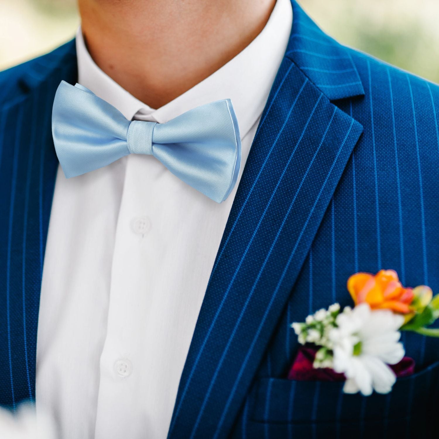 Solid Pre-Tied Bow Tie & Pocket Square - B-BLUE 1