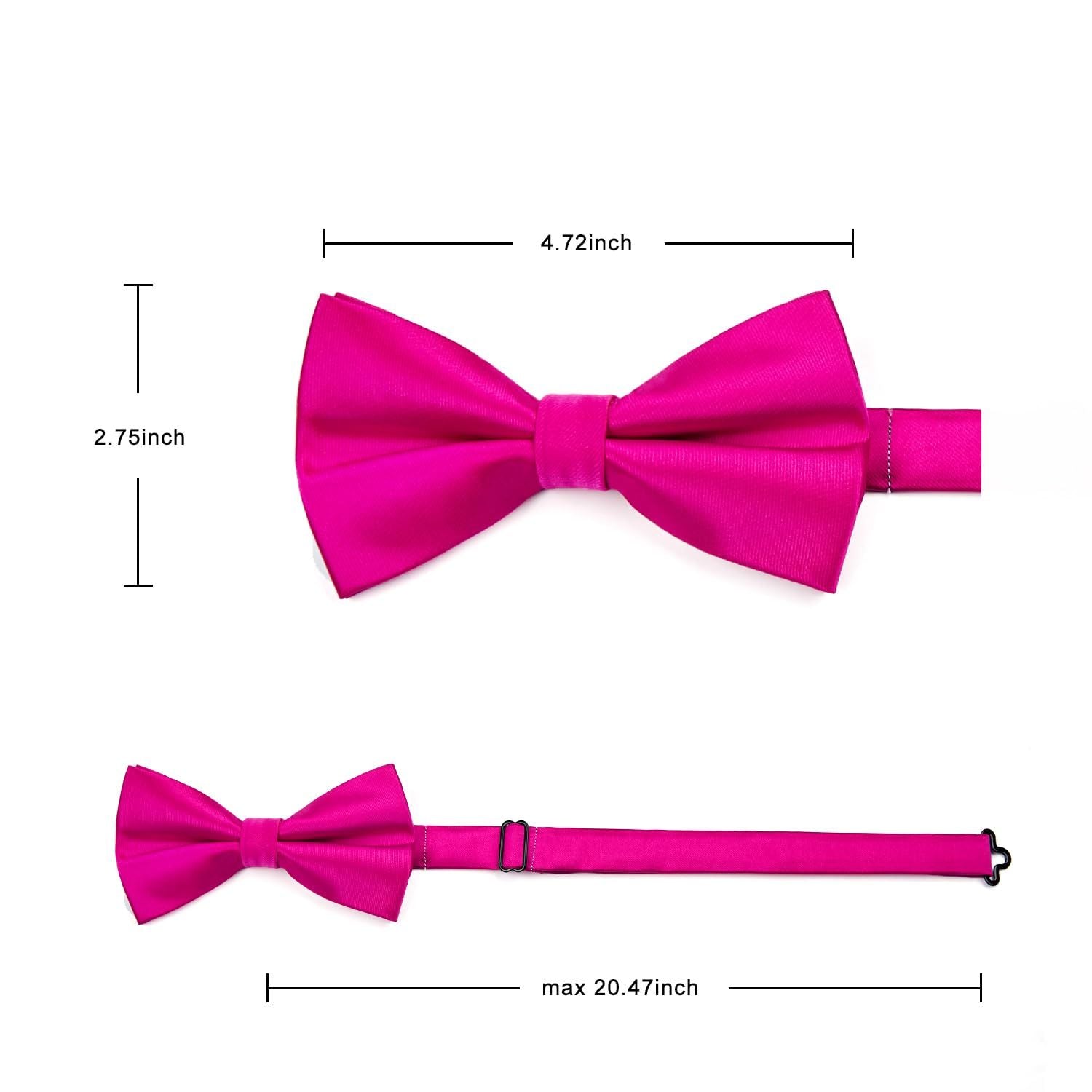 Hisdern Hot Pink Solid Pre-Tied Bow Tie Adjustable For Wedding Party