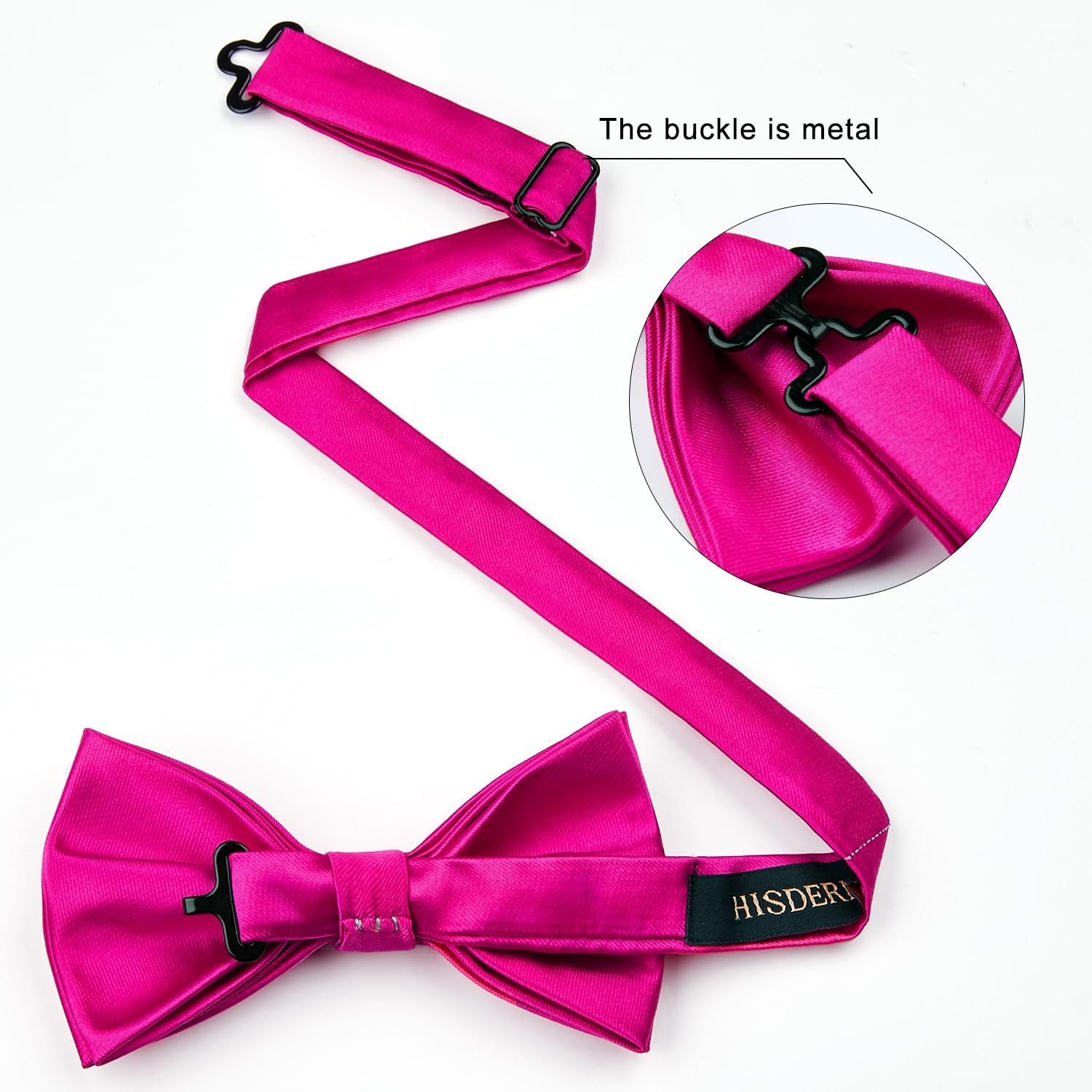 Hisdern Hot Pink Solid Pre-Tied Bow Tie Adjustable For Wedding Party