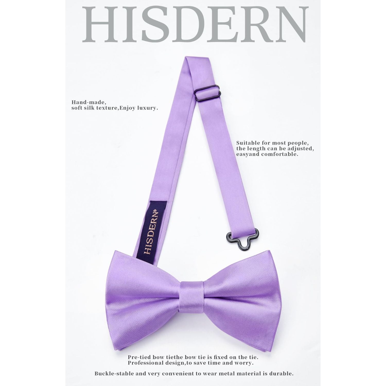 Hisdern Purple Solid Pre-Tied Bow Tie Adjustable For Wedding Party