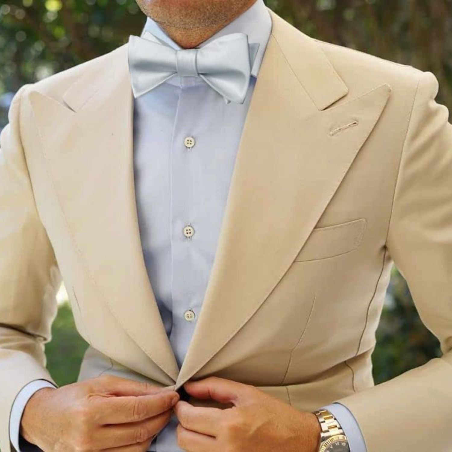 Solid Bow Tie & Pocket Square - N1-SILVER