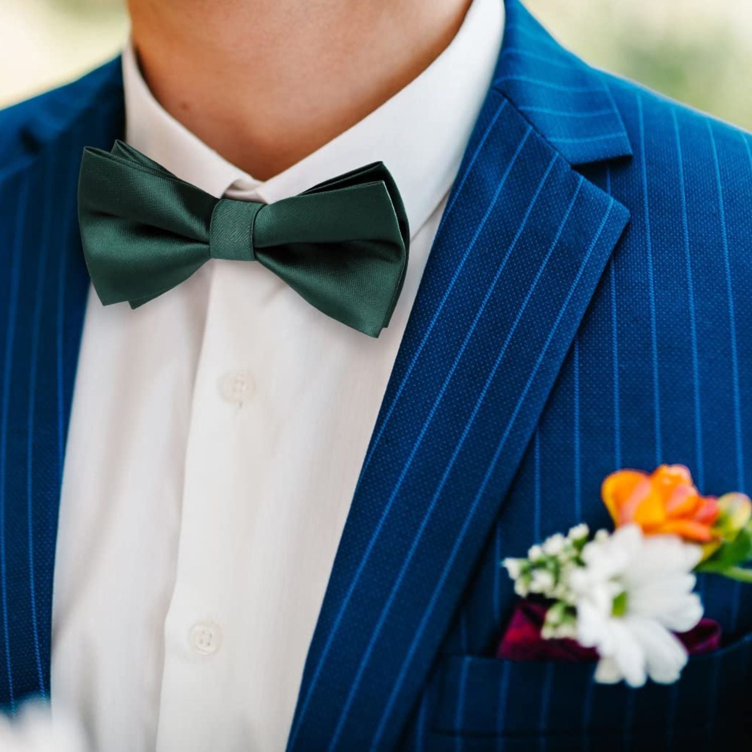 Solid Pre-Tied Bow Tie & Pocket Square - G-DARK GREEN
