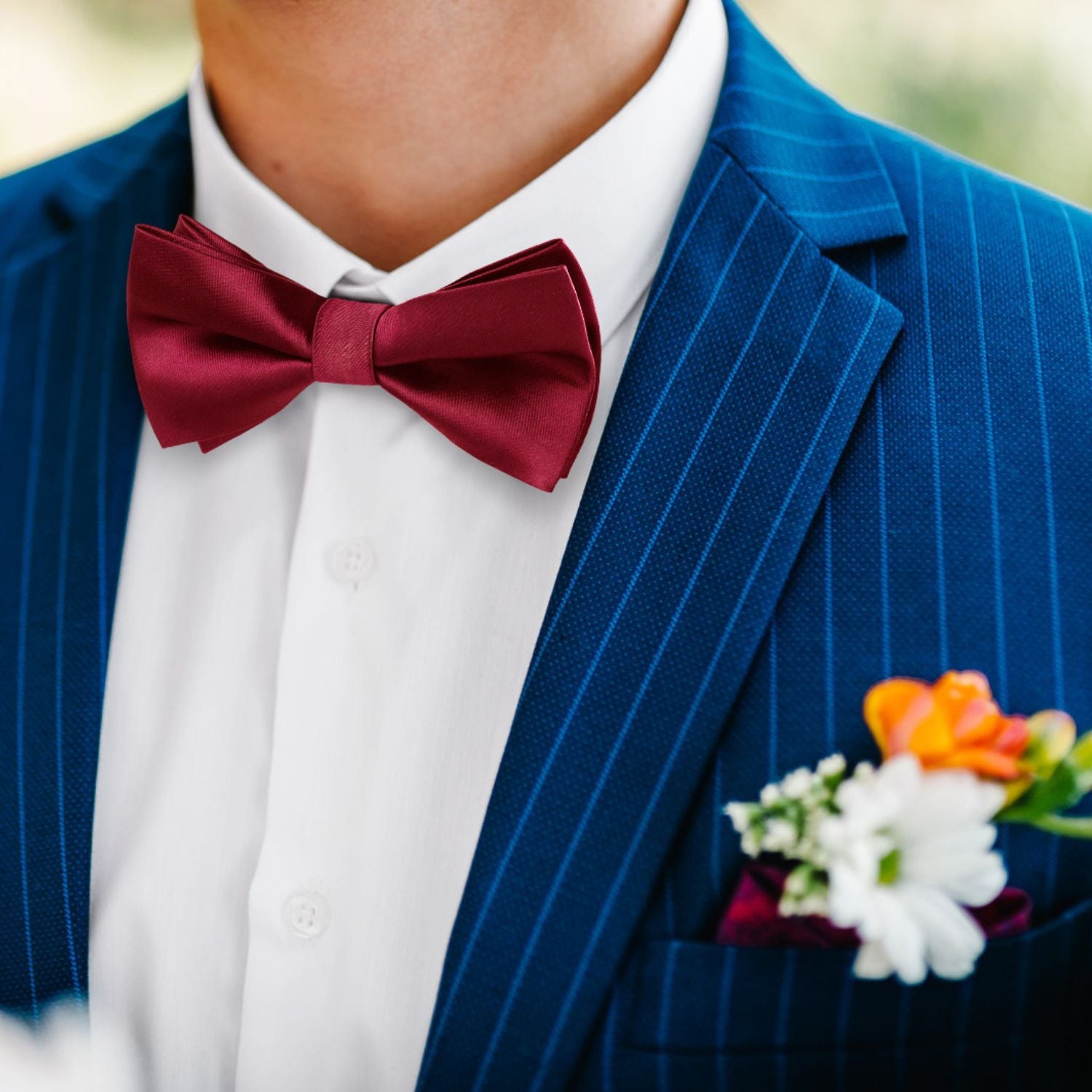 Solid Pre-Tied Bow Tie & Pocket Square - U-BURGUNDY 1