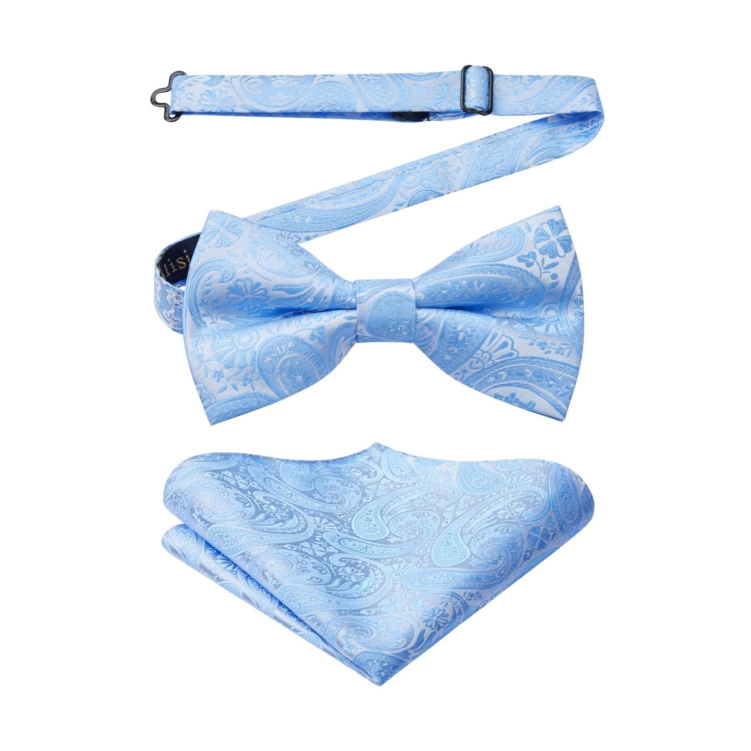 Paisley Pre-Tied Bow Tie & Pocket Square - BABY BLUE