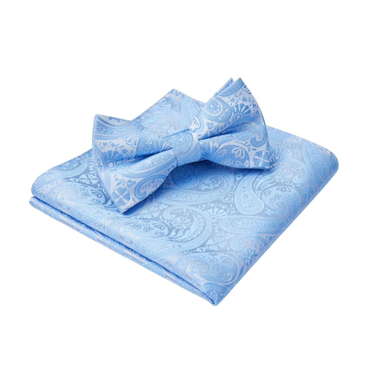 Paisley Pre-Tied Bow Tie & Pocket Square - BABY BLUE