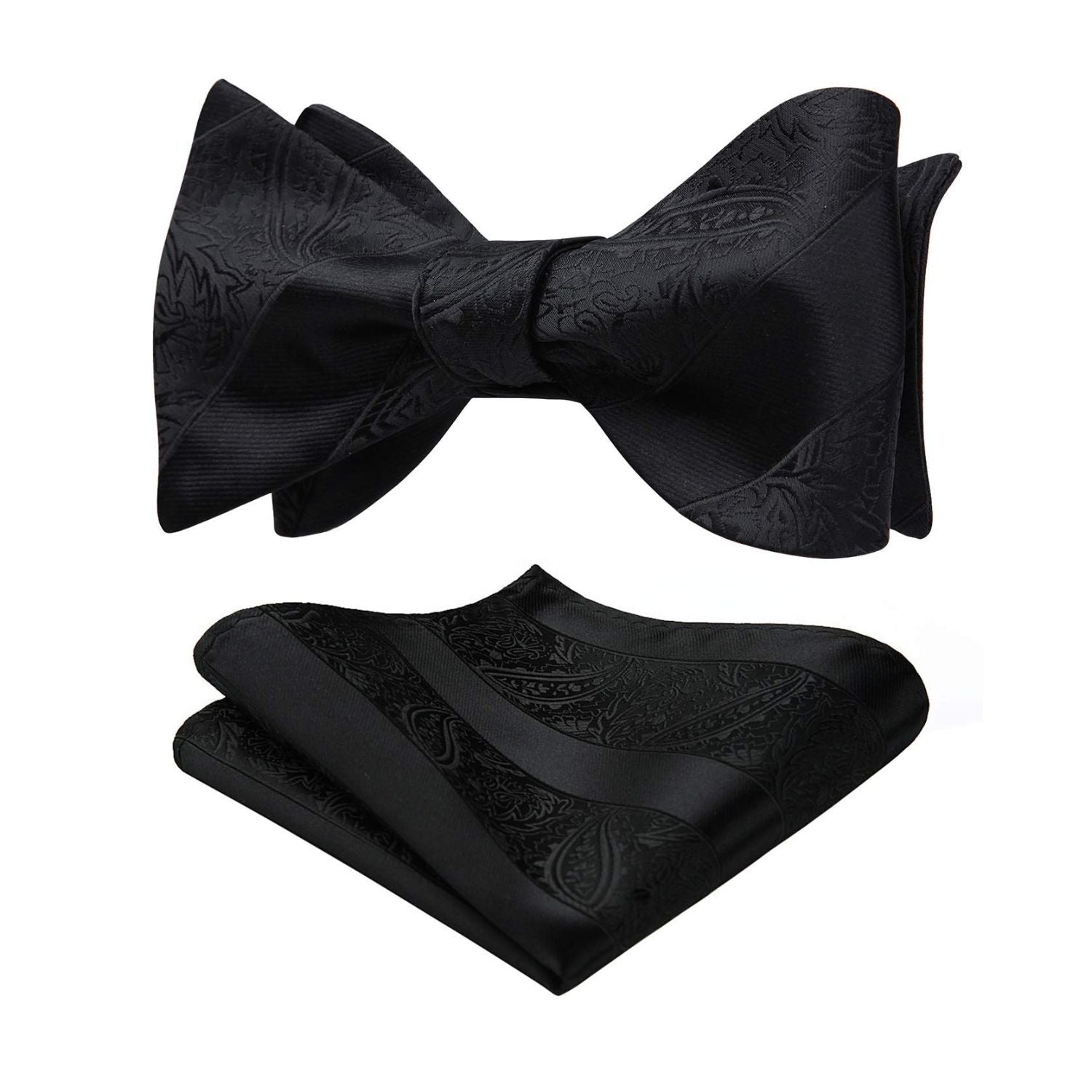 Floral Paisley Bow Tie & Pocket Square Sets - 1-BLACK