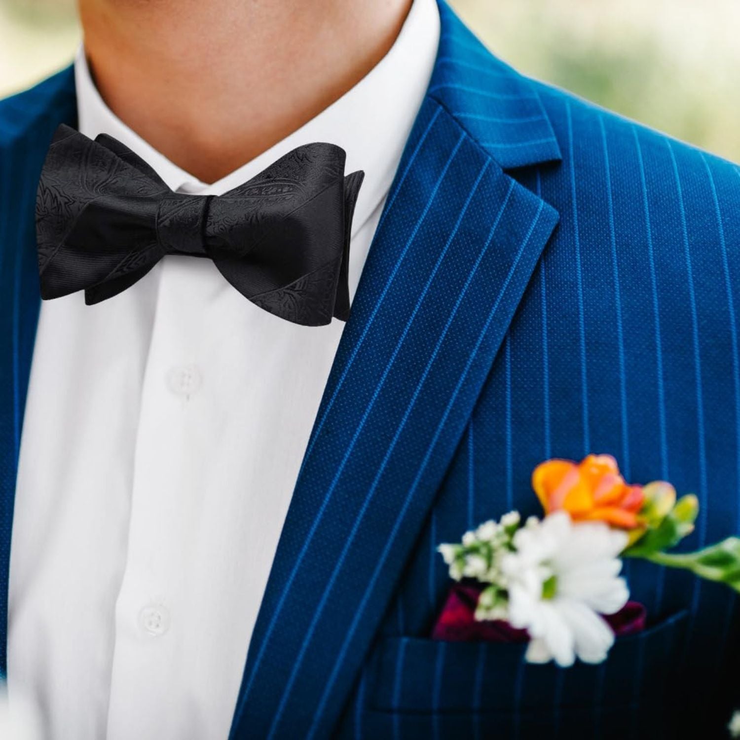 Floral Paisley Bow Tie & Pocket Square Sets - 1-BLACK