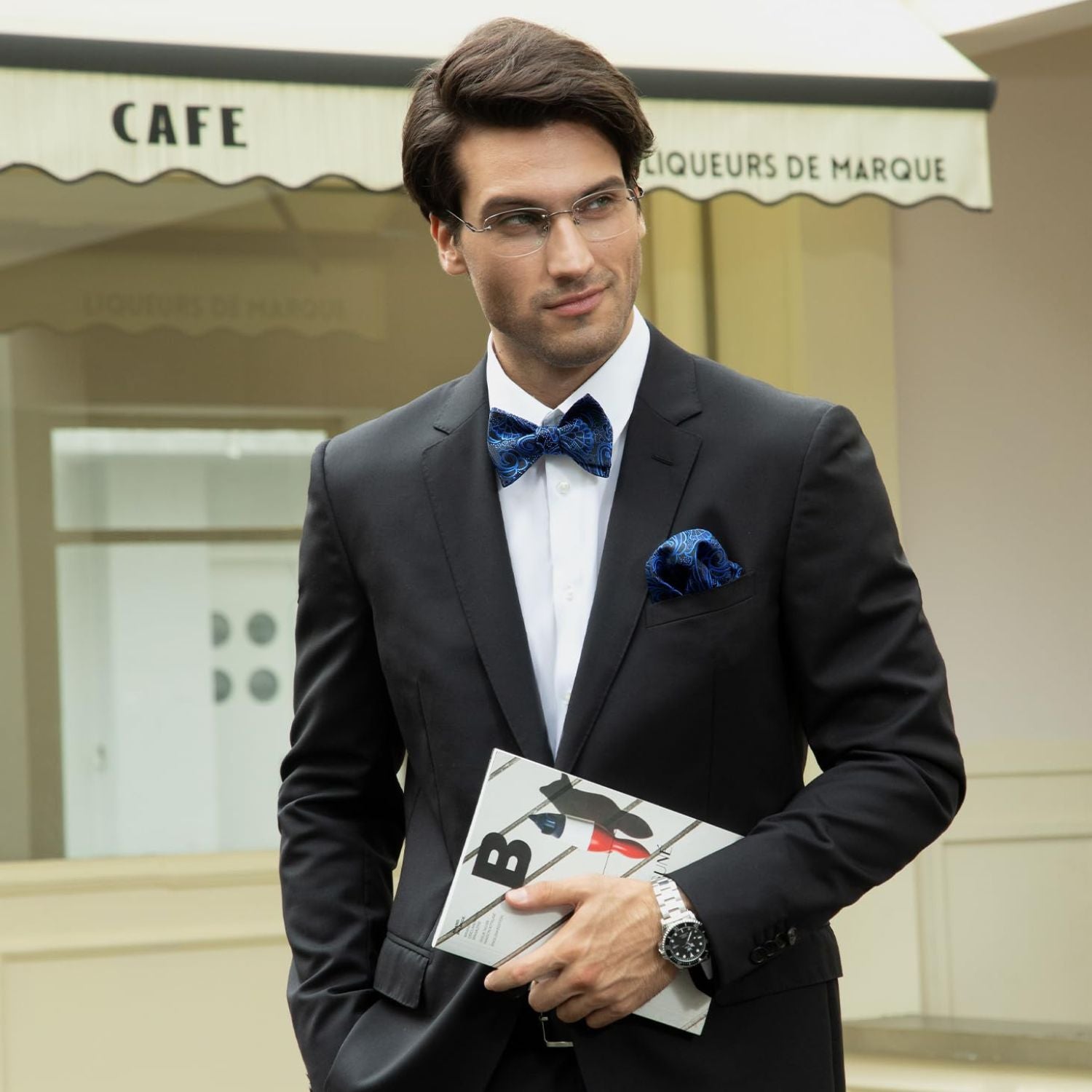 Paisley Floral Bow Tie & Pocket Square - 01-BLUE / BLACK