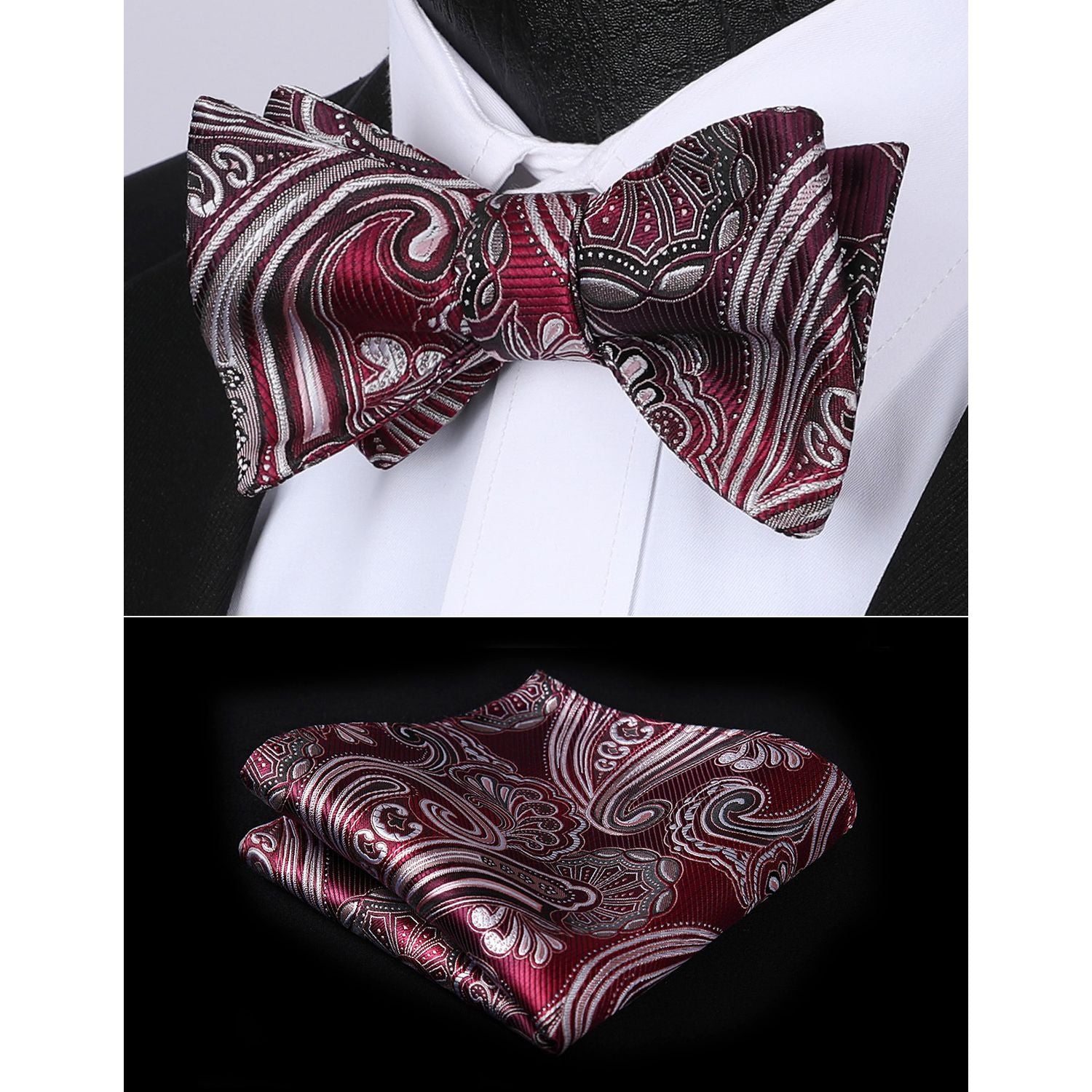 Paisley Bow Tie & Pocket Square - 07-BURGUNDY / GRAY