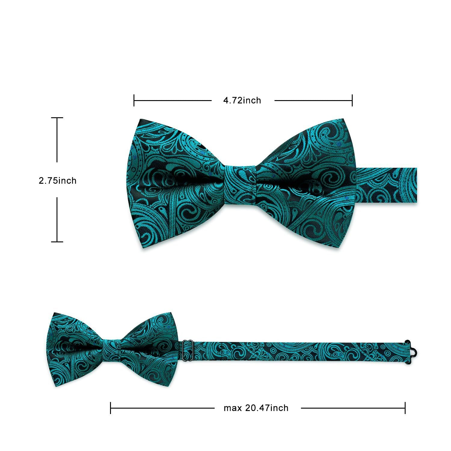 Hisdern Peacock Blue Paisley Pre-Tied Bow Tie for Wedding Party