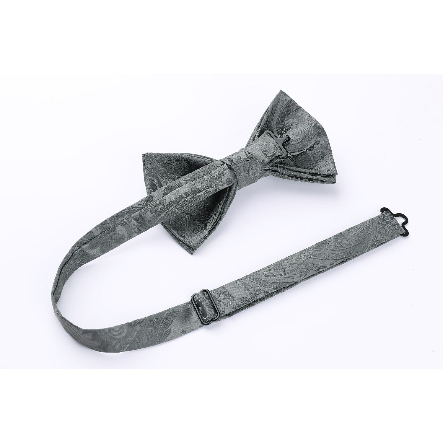 Paisley Pre-Tied Bow Tie & Pocket Square - H-GREY1