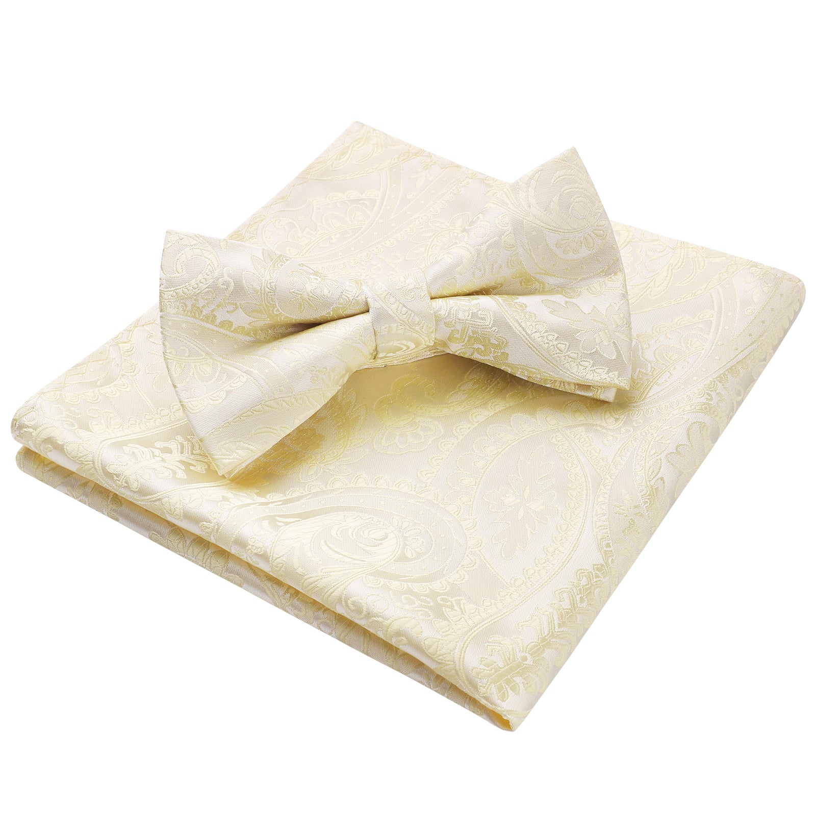 Paisley Pre-Tied Bow Tie & Pocket Square - CHAMPAGNE/PAISLEY